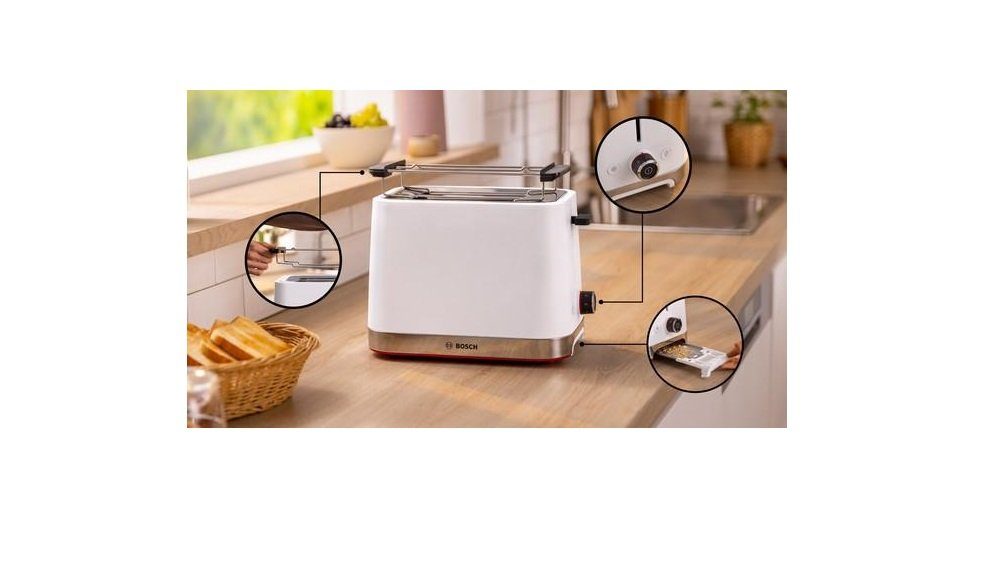 BOSCH Toaster TAT4M221, für 2 Scheiben Krümelschublade Sicherheitsabschaltung weiß