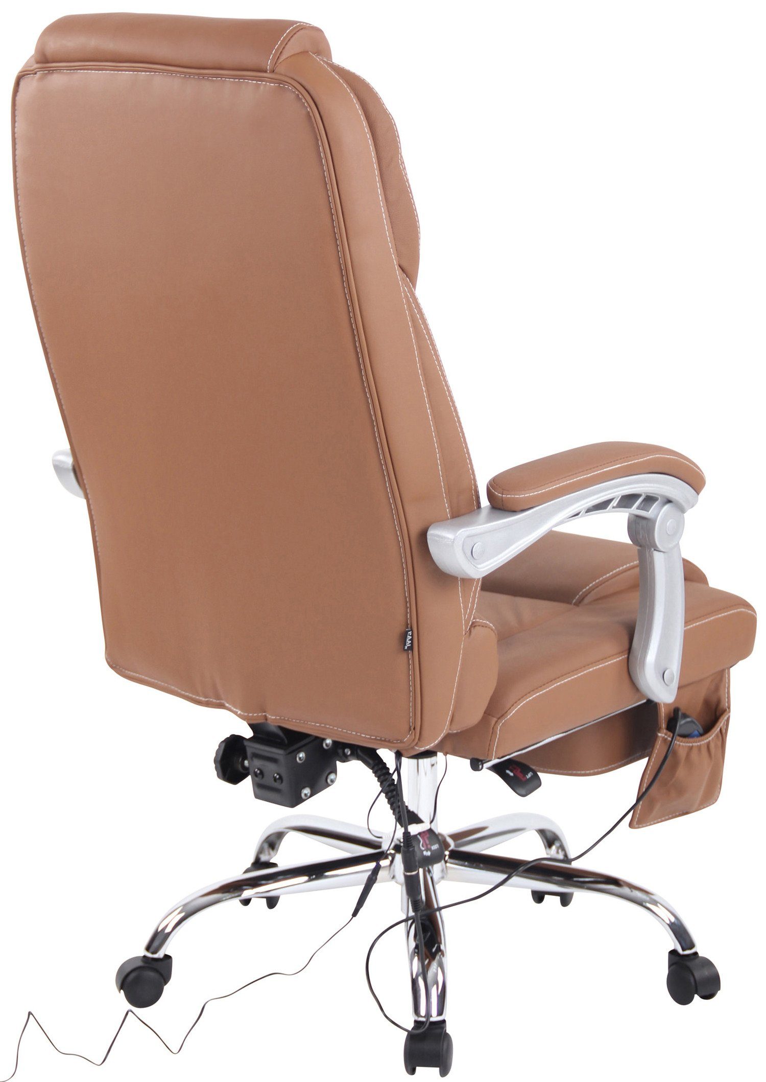 Bürostuhl Pacira Bürostuhl chrom Echtleder Drehstuhl, - höhenverstellbar mit Massagefunktion und hellbraun (Schreibtischstuhl, Chefsessel, Metall XXL), TPFLiving - Sitzfläche: 360° drehbar Gestell: