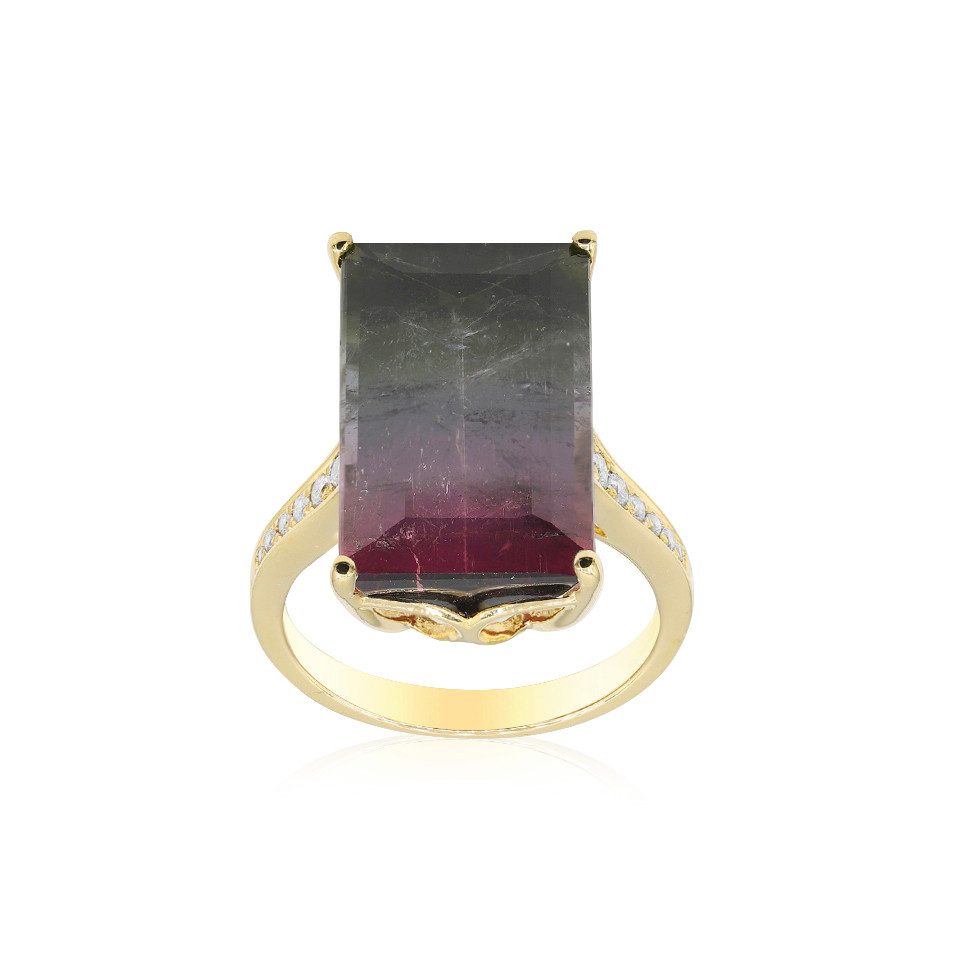 Diamantring Brasilianischer Multicolor Turmalin 14K Gold Ring, 12,9ct