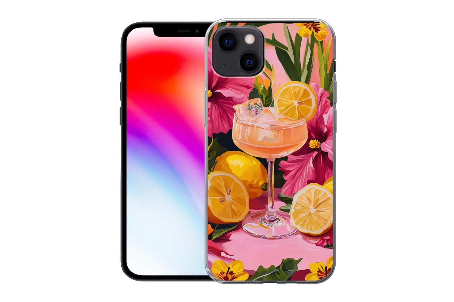 MuchoWow Handyhülle für Apple iPhone 13 Getränk - Blumen - Gelb, Smartphone-Bumper, Print, Handy Schutzhülle Dünn