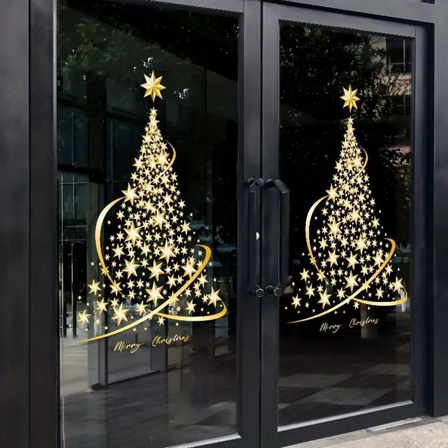 LuxusKollektion Fensterbild Fensteraufkleber Weihnachten Gold Baum 2er Pack