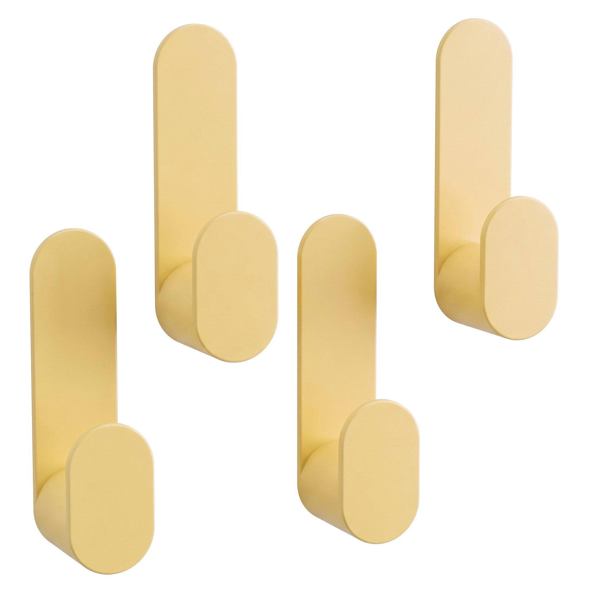 DEKAZIA Deckenhaken selbstklebend, Handtuchhaken, Klebehaken ohne Bohren mit Klebepads, Flur, Garderobe, Toilette, Küche, WC, Badezimmer, (4er Set, 4 Stück), ohne Bohren, rostfrei, zum Kleben, mattes Finish, Pale Banana