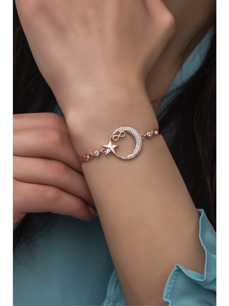 Nisan Ketten und Armband Set, 925 Silber Damenarmband – Ayyıldız & Unendlichkeit Armband