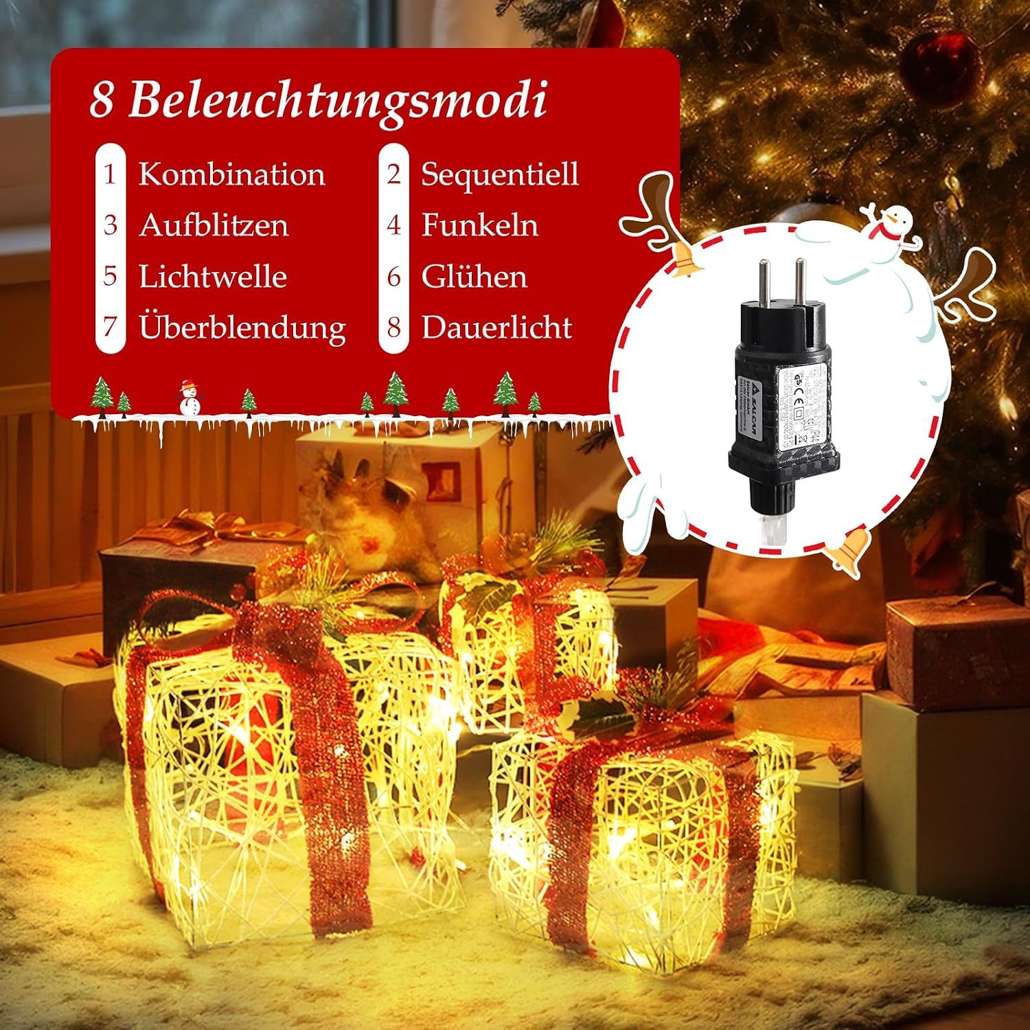 Salcar LED-Lichterkette 3er Set LED Geschenkbox Weihnachten Dekoration Lichter Weihnachtenbox, 48 LED Beleuchtete 8 Modes Weihnachts Beleuchtung Weihnachtsdeko – Bild 2 von 5