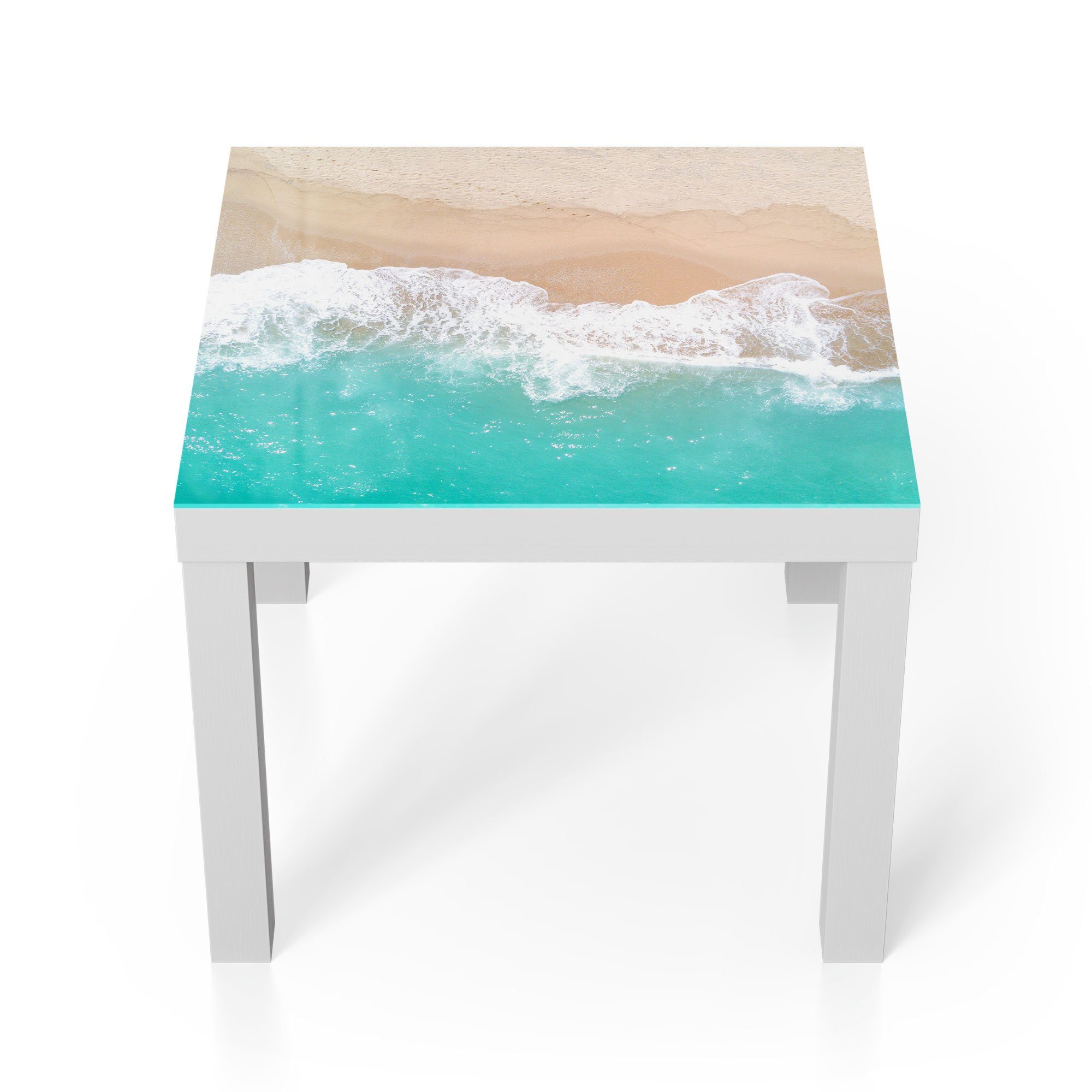 DEQORI Couchtisch 'Wellen brechen am Strand', Glas Beistelltisch Glastisch modern Weiß