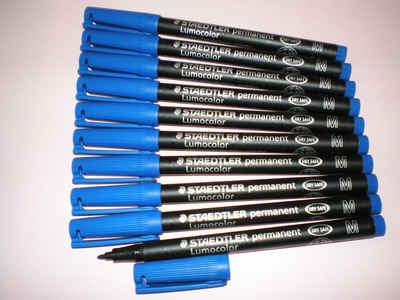 STAEDTLER Folienstift 10x Folienstift Lumocolor M permanent 317-3 blau OHP Pen Marker, wisch- und wasserfest