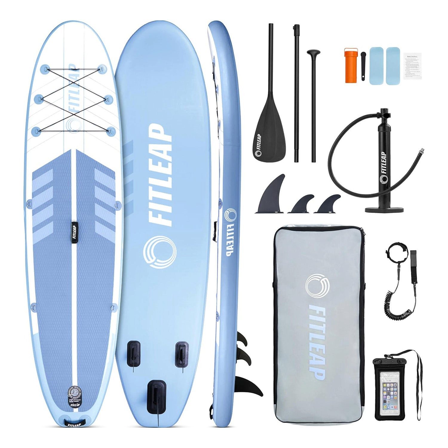 Fitleap Inflatable SUP-Board SUP Board Set mit Hochdruckpumpe, verstellbarem Paddel und Rucksack -…, Robustes Material, Komplettes SUP-Set, stabil, Leicht transportierbar