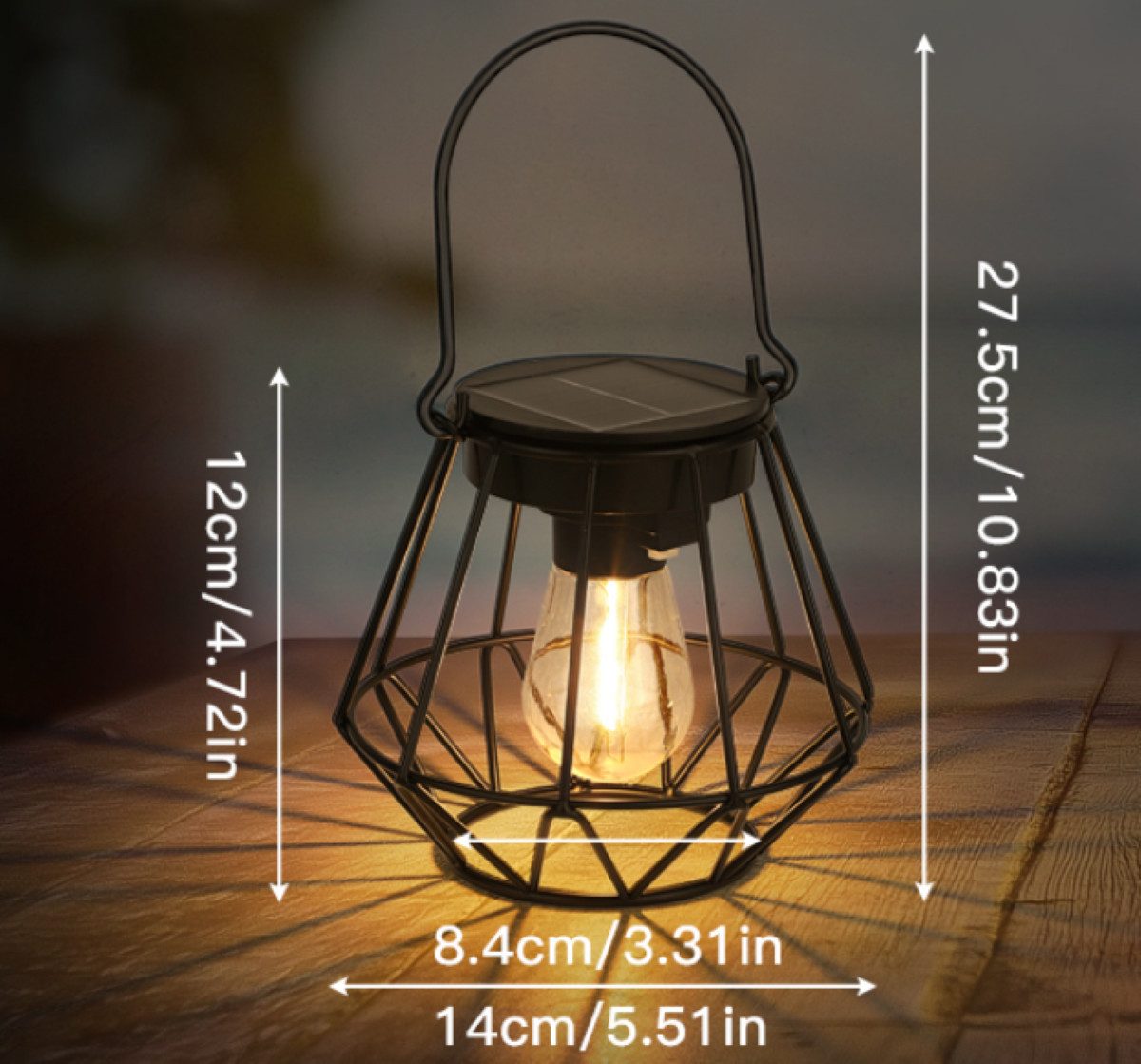 Kimjo LED Solarleuchte Hängende IP65 Solar-Außenlaternen für Balkon Terrasse, LED Glühbirne, Warmweiß, Solarbetrieben, IP65 wetterfest, hängend & stehend nutzbar