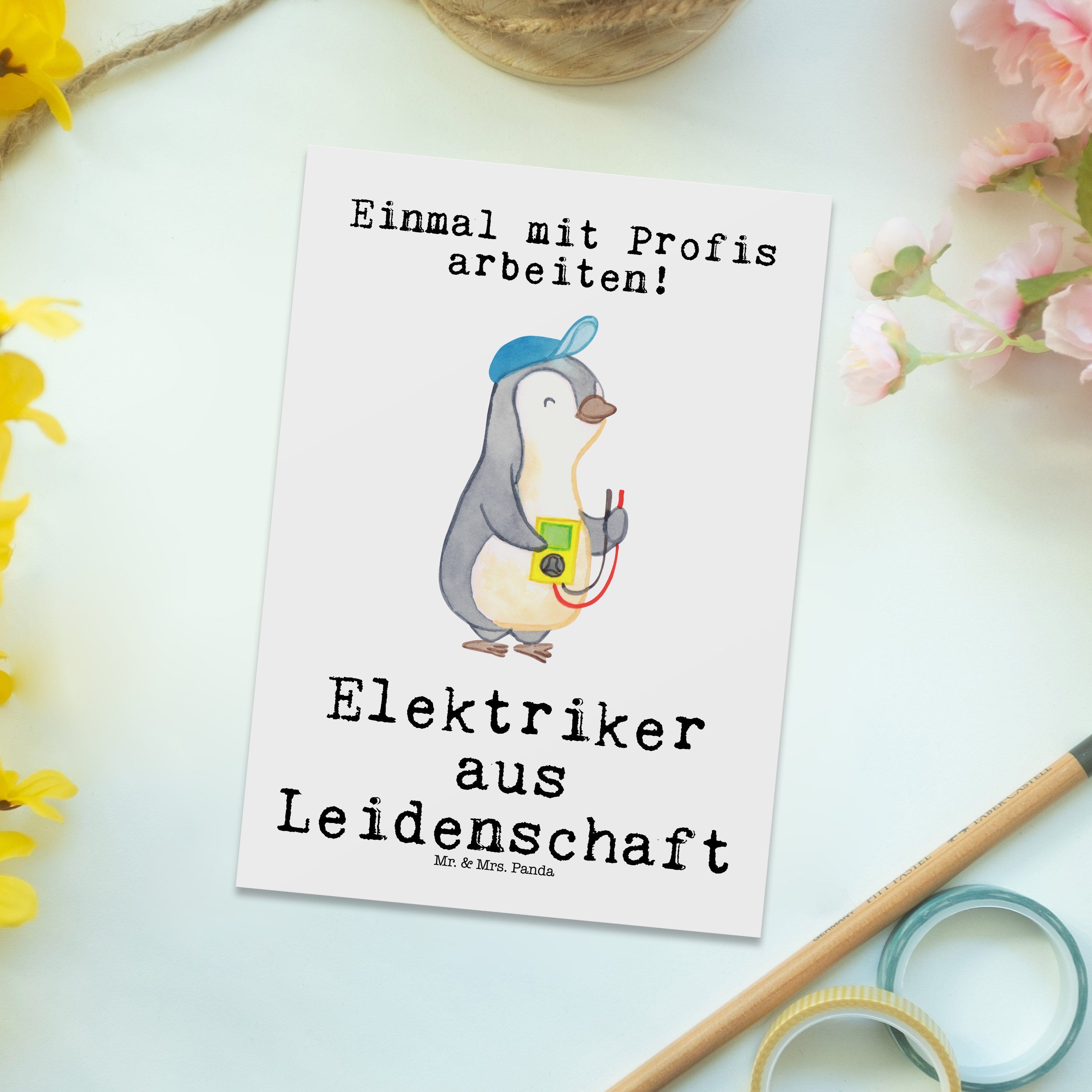 Elektriker Mrs. aus Postkarte Panda Drahtzieher, Leidenschaft & Ausbildun - Weiß Mr. - Geschenk,