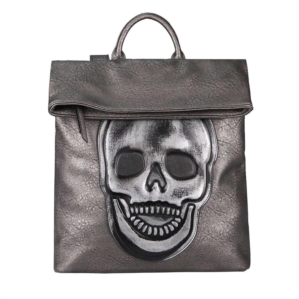 ITALYSHOP24 Schultertasche Damen Totenkopf Rucksack Shopper Tasche Schädel Skull Optik, Tagesrucksack Schultertasche Handtasche Freizeitrucksack Leder Optik