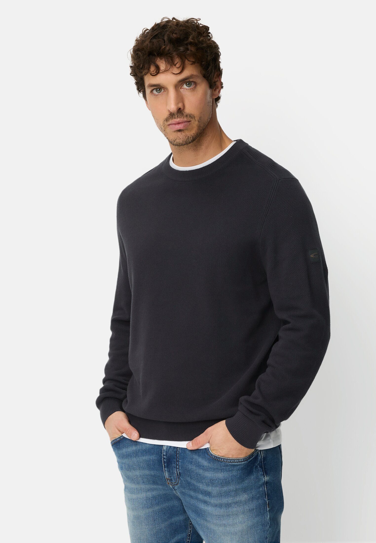 camel active Rundhalspullover mit Rundhalsausschnitt Langarm Rundhals Pullover_Rundhalspullover
