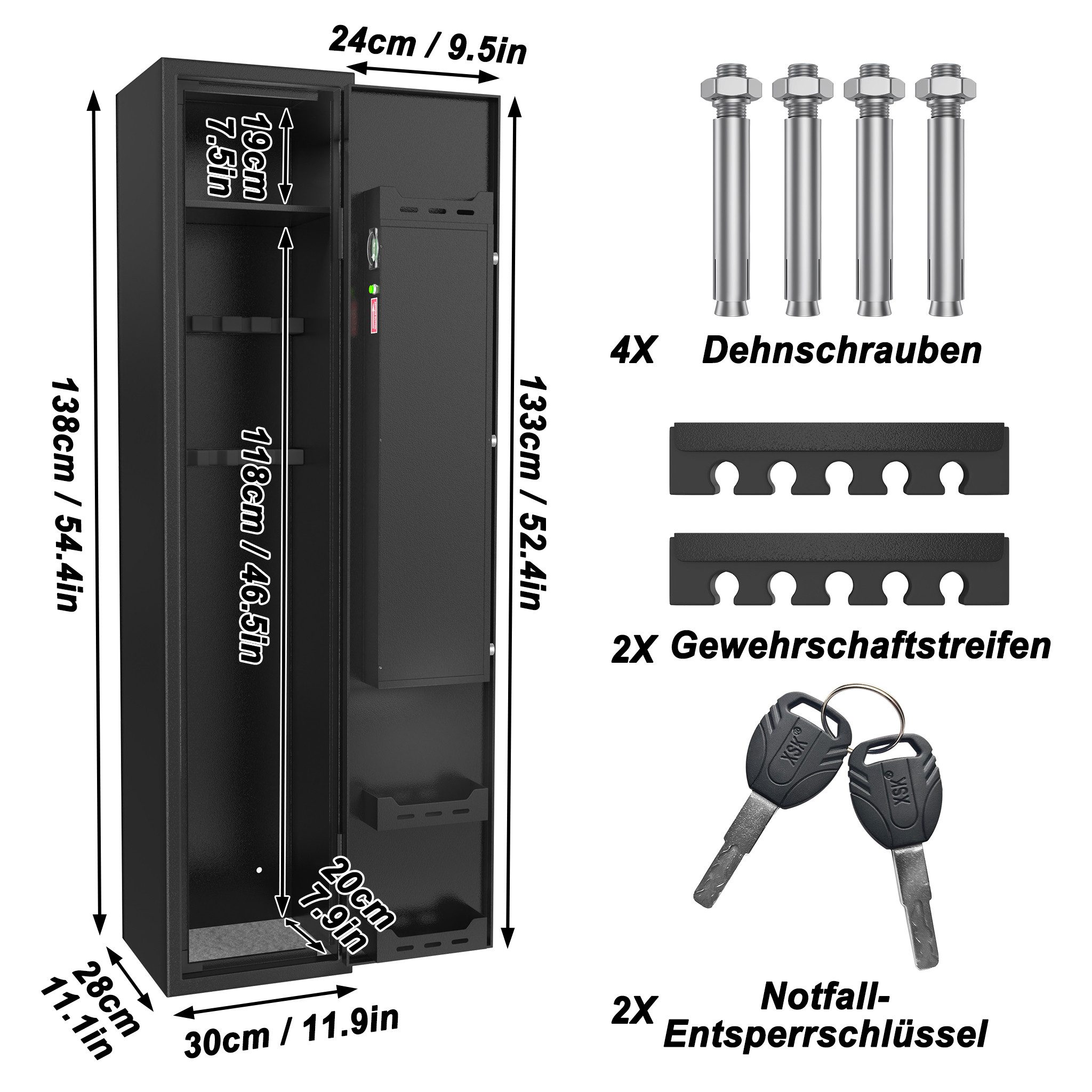 FIVMEN Waffenschrank Wandtresor Möbeltresor Safe Tresor mit Schloss 2 Schlüsseln, und Befestigungsmaterial