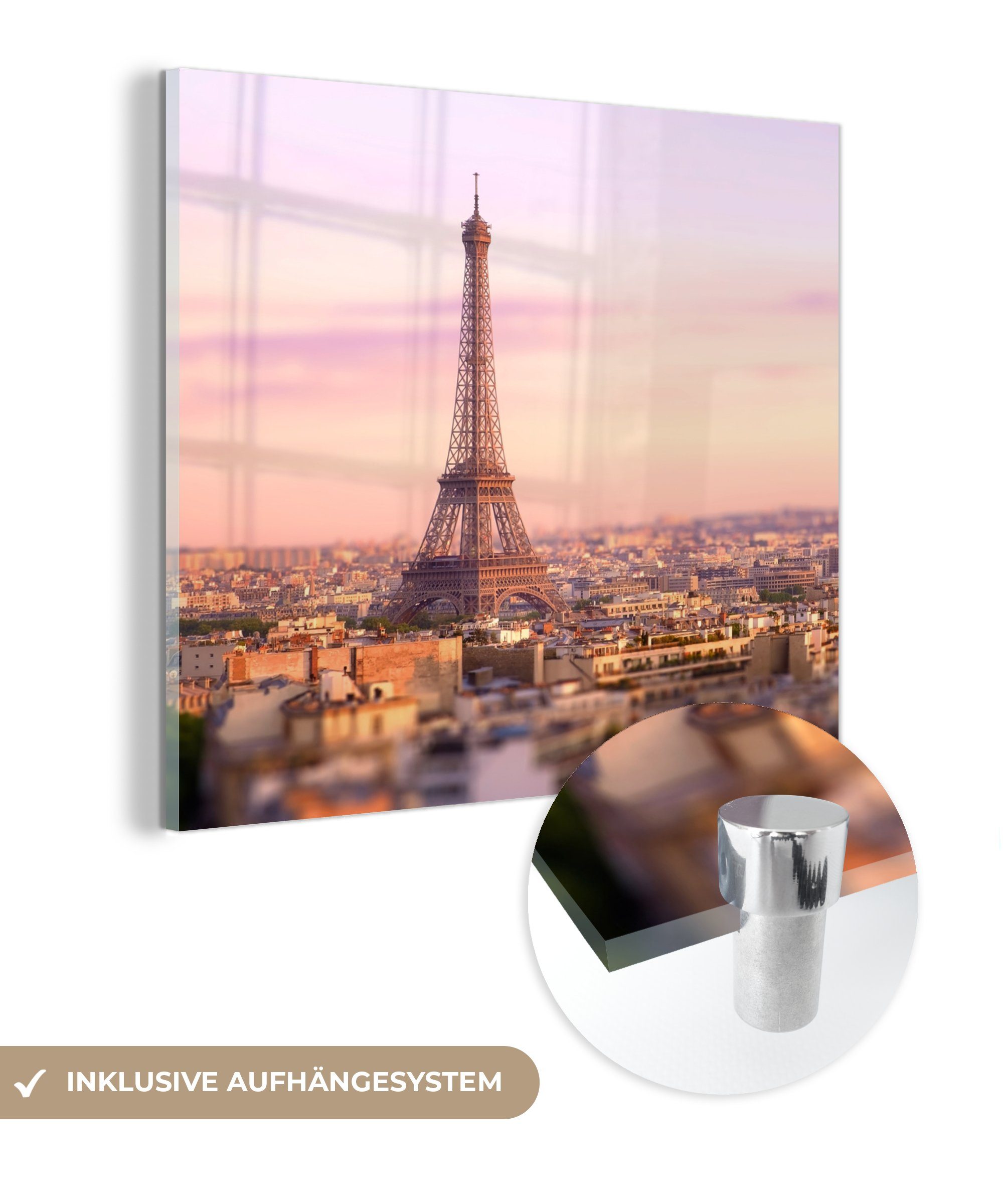 MuchoWow Acrylglasbild Paris in Pastellfarben, auf Glasbilder (1 Wanddekoration - auf Glas - Glas Foto - St), Bilder Wandbild