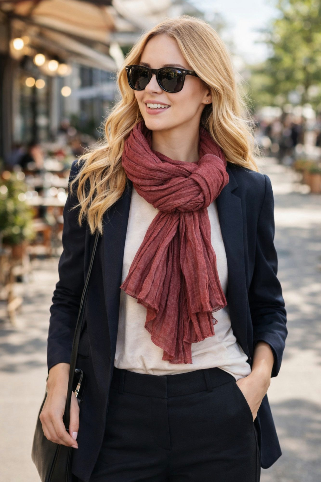 Ella Jonte Modeschal, leichter edler unifarbener Damenschal plissiert Baumwoll-Mix