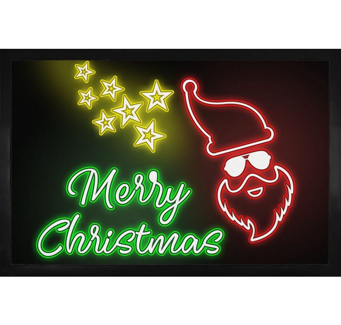 Fußmatte Weihnachten - Merry Christmas Neon Weihnachtsmann 1art1 Höhe: 5 mm