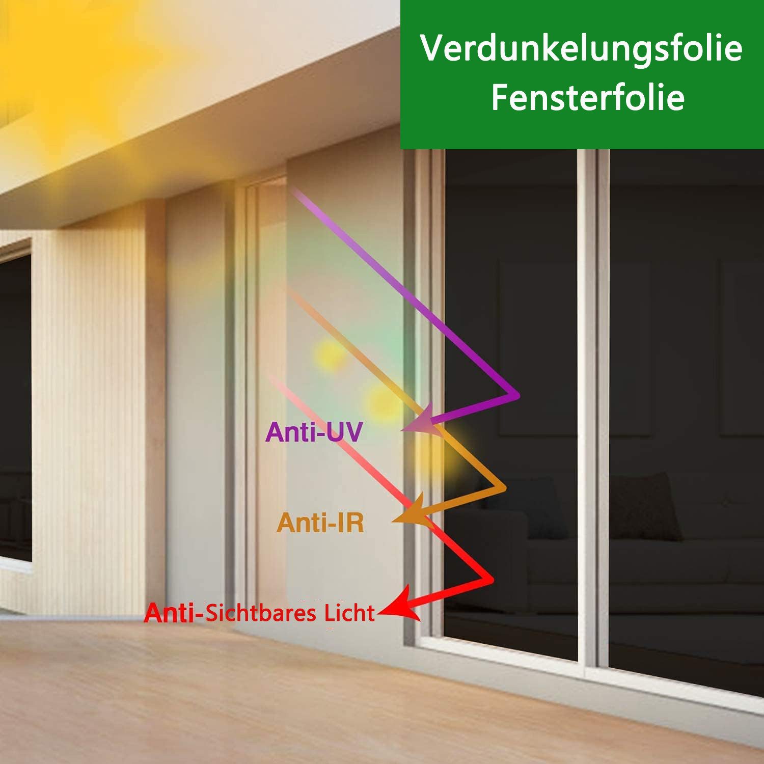 Coonoor Sonnenschutz-Fensterfolie UV-Schutz Sonnenschutzfolie Fenster innen oder außen, Spiegelfolie Fenster Sichtschutz Selbstklebend Fensterfolie