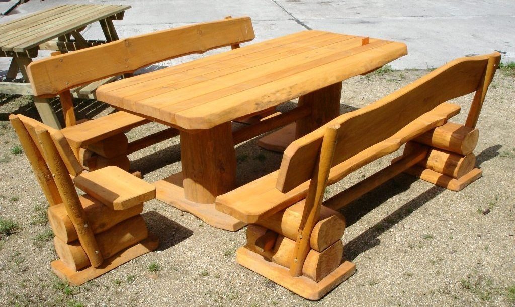 Mega-Holz Garten-Essgruppe Gartengarnitur "Rustikal" Farbton Pinie, (4-tlg)