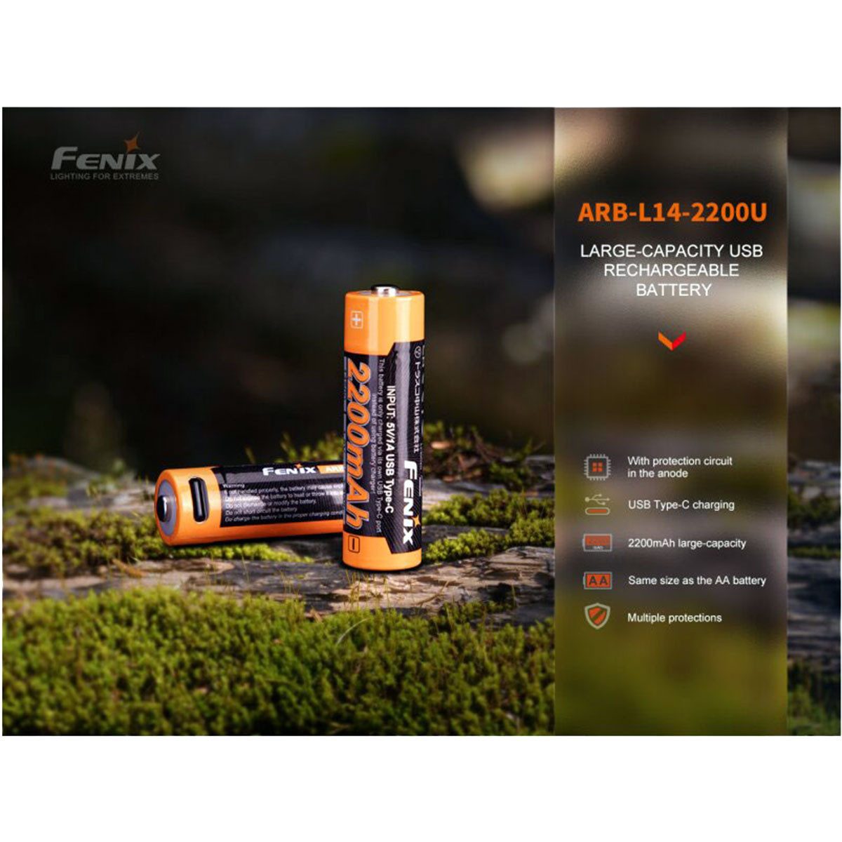 Fenix ARB-L14-2200U 14500 1,5V - geschützter AA Li-Ionen Akku mit USB Akku
