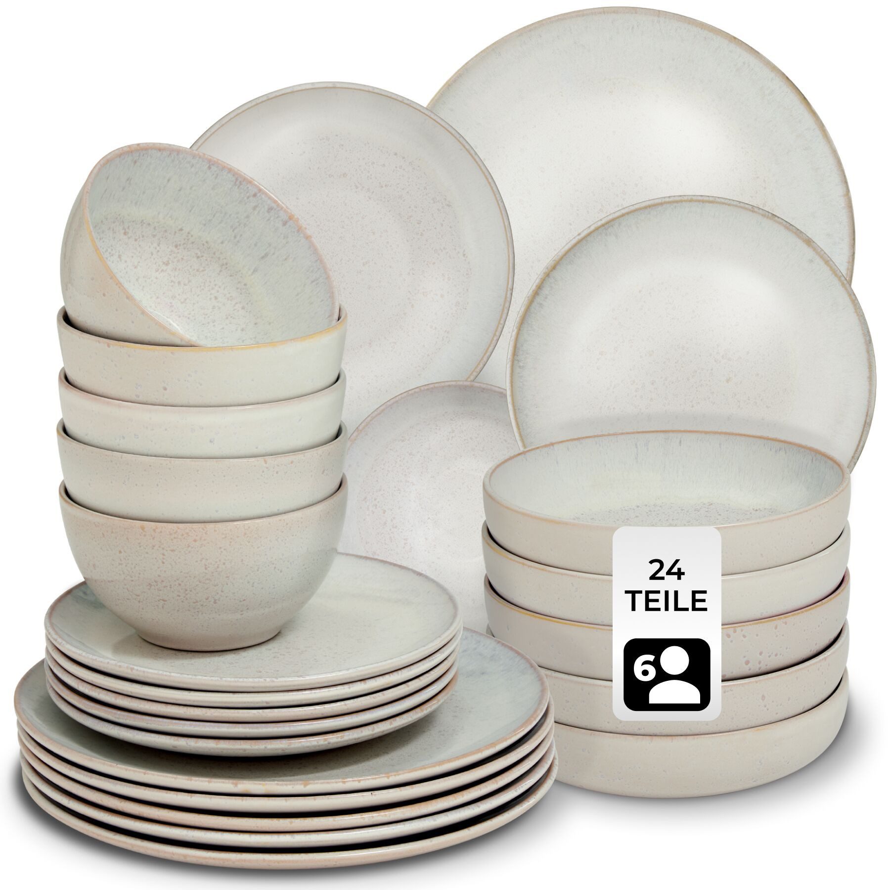 tectake Geschirr-Set Tafelservice (24-tlg), 6 Personen, Steingut, für 6 Personen, handgefertigt