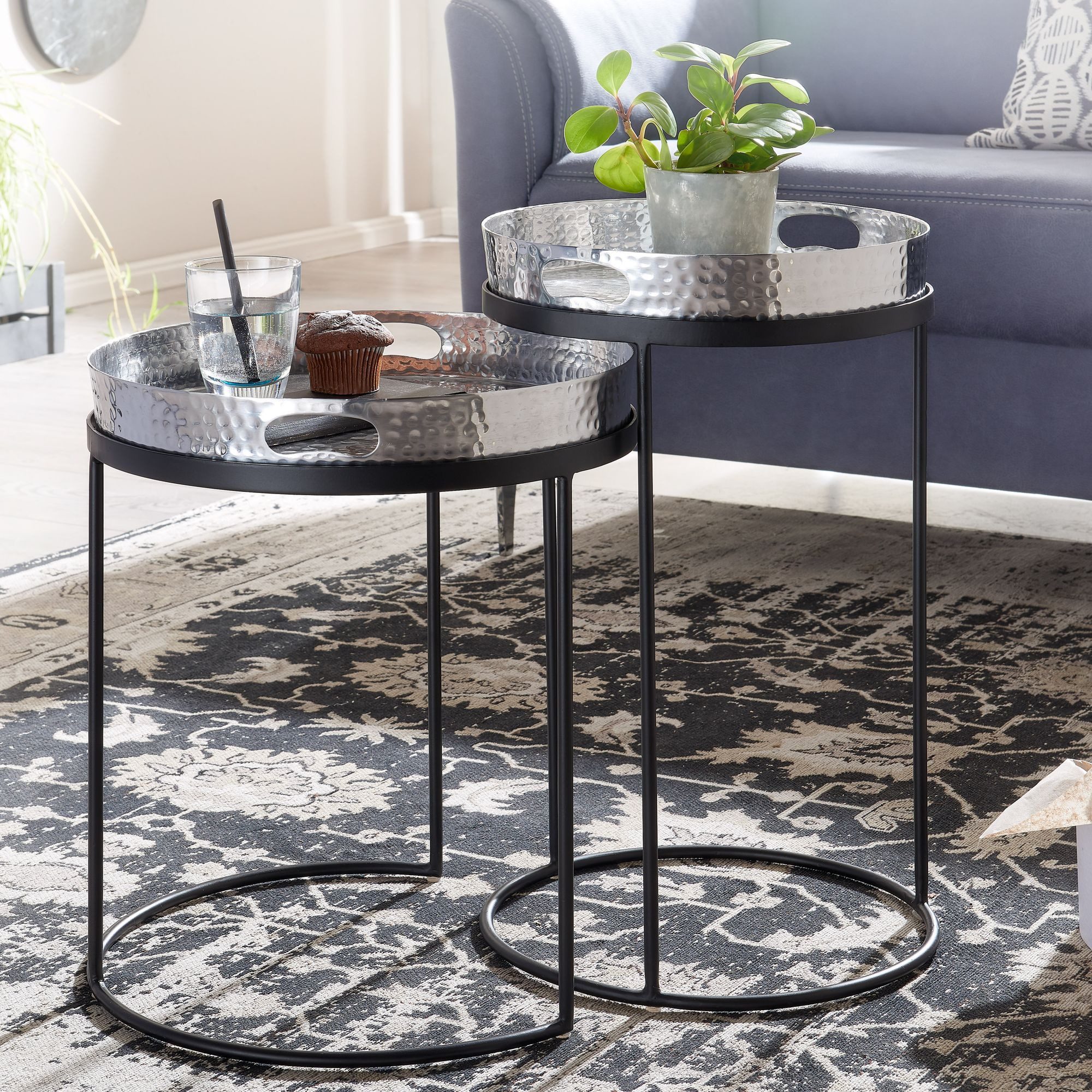 FINEBUY Beistelltisch FB30297 (2er Set Silber günstig online kaufen