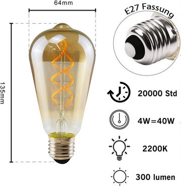 ZMH LED-Leuchtmittel 1x, 3x, 6x Edison Glühbirne E27 LED - 4W ST64 2200K, E27, 3 St., Warmweiß, Nicht dimmbar