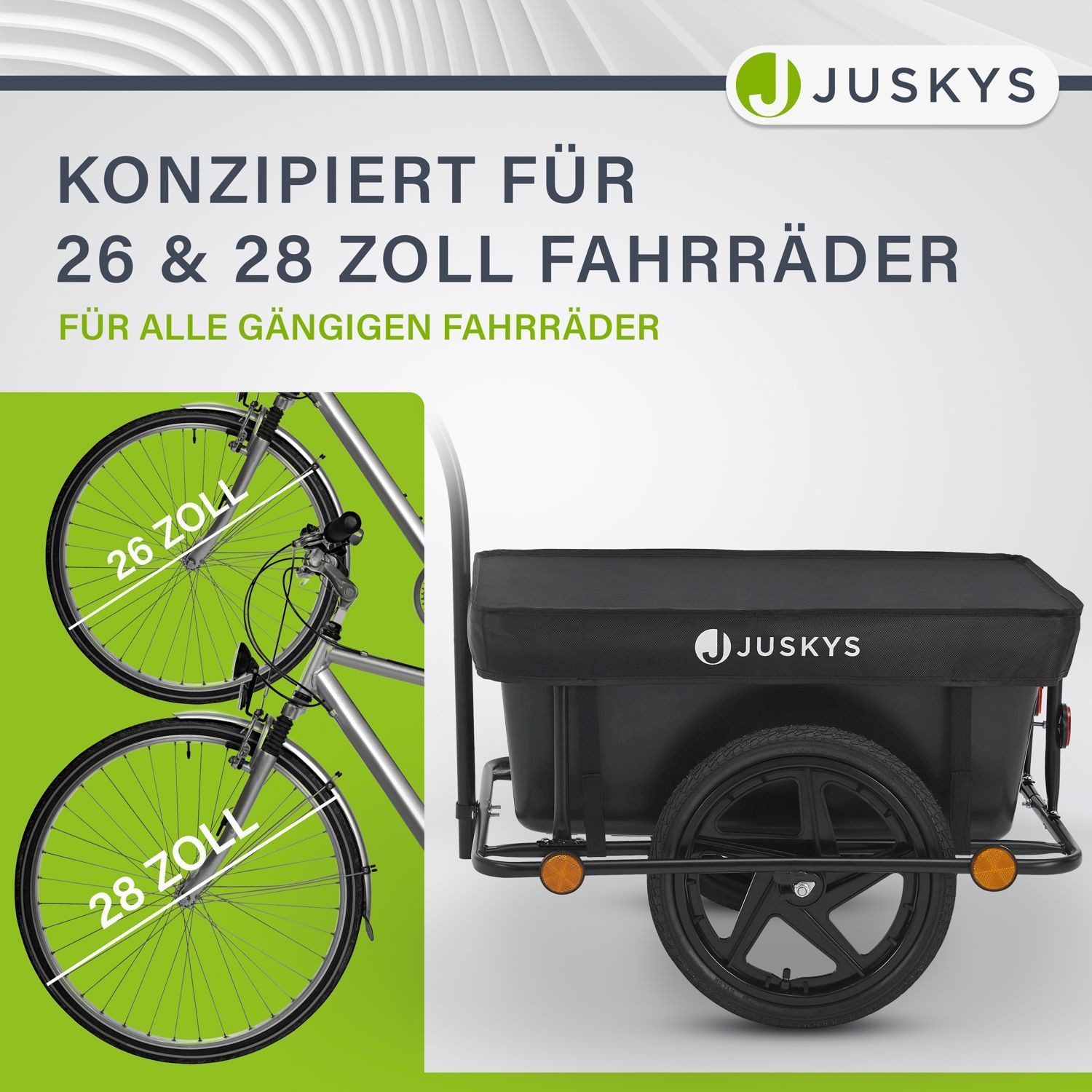 Juskys bicycle cargo trailer, 90 L volume, with handles, including protective cover, for 26/28 inch wheels