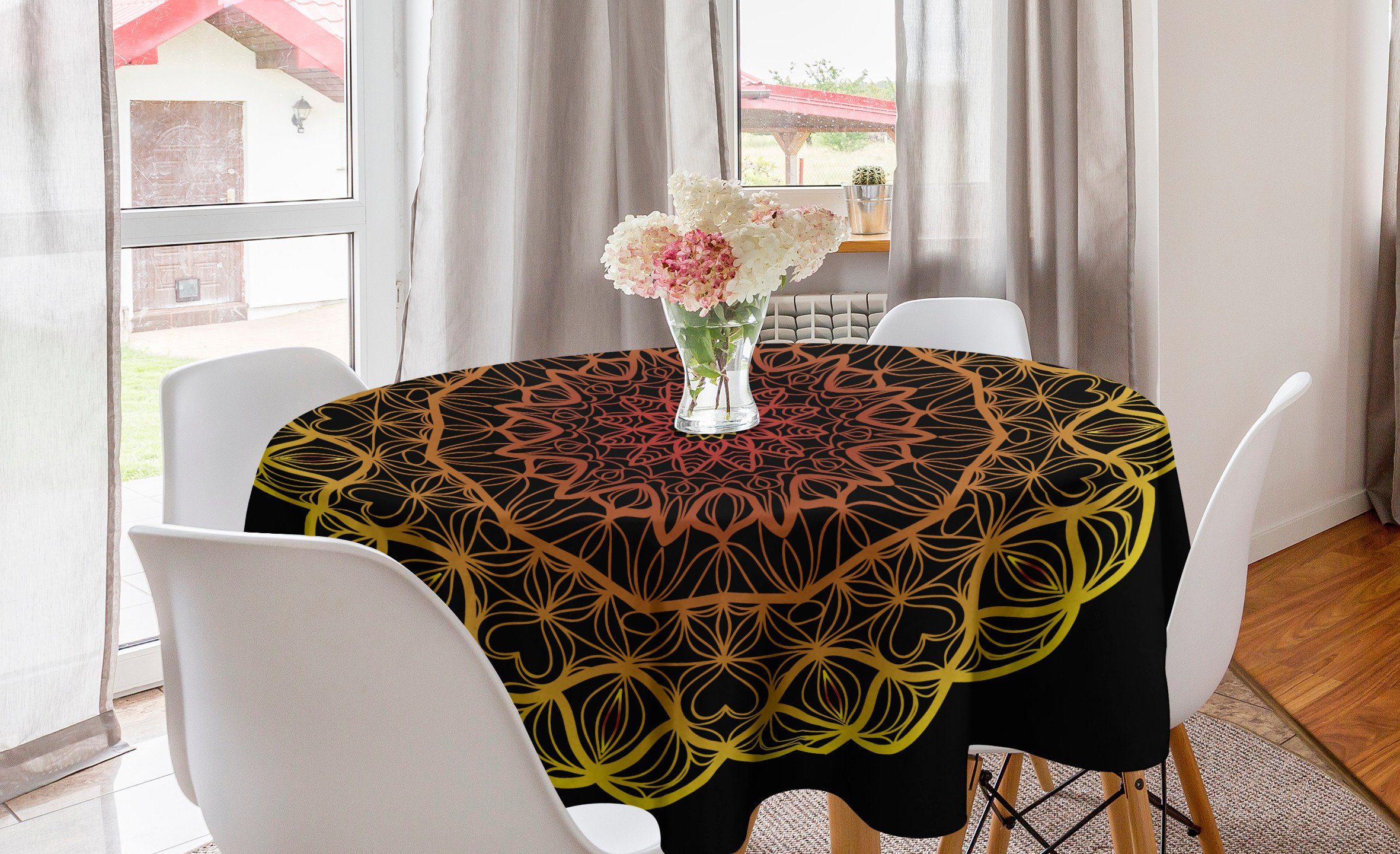 Abakuhaus Tischdecke Kreis Tischdecke Abdeckung für Esszimmer Küche Dekoration, Mandala Geometrisch Symmetric Herz