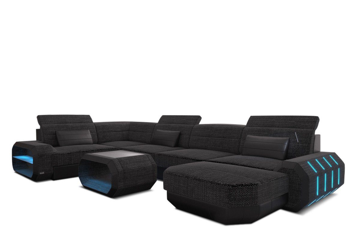 Form Strukturstoff wahlweise schwarzgrau-schwarz Sofa Schlaffunktion Stoff Stoffsofa, mit Wohnlandschaft H Sofa Dreams Polster U Roma Designer Couch
