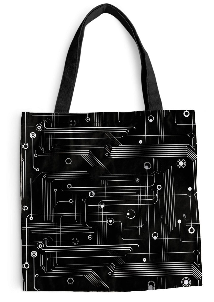 MuchoWow Shopper Spiele - Abstrakt - Linien - Kreise - Schwarz, Handtasche, Damen und Herren, Schultertasche, Umhängetasche, Tote Bag