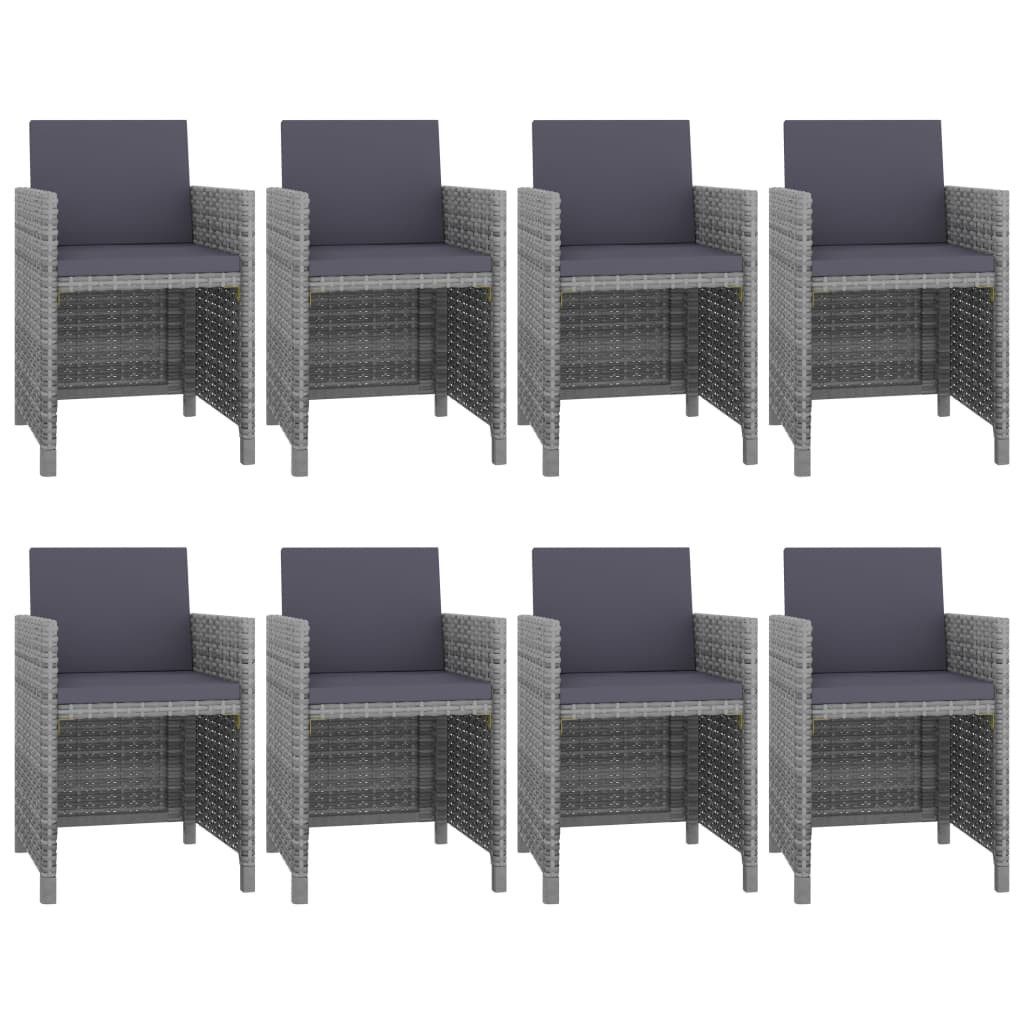 vidaXL Garten-Essgruppe 9-tlg. Garten-Essgruppe mit Auflagen Poly Rattan Anthrazit, (9-tlg)
