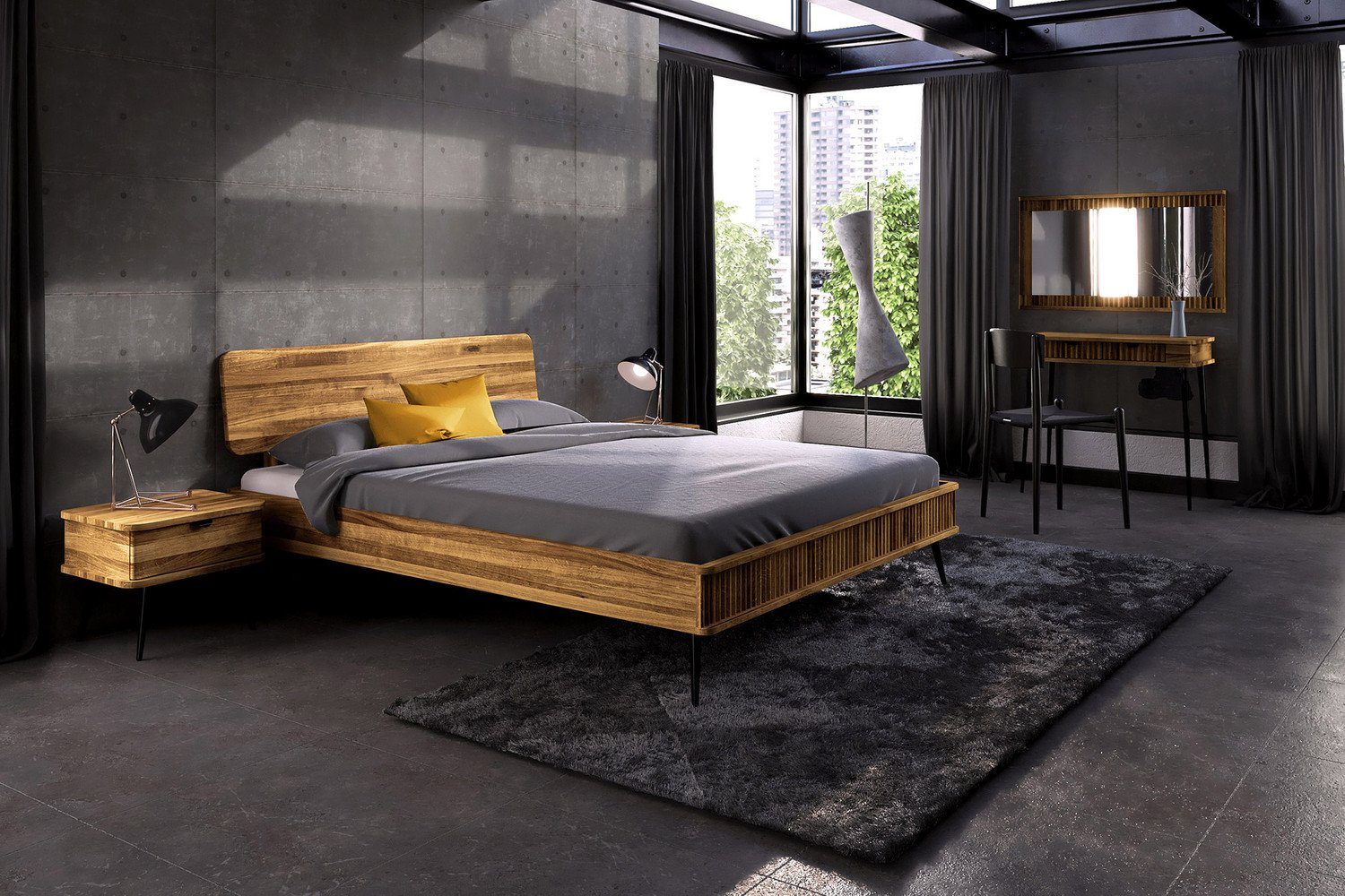 Natur24 Einzelbett »Bett Tula 1 aus Wildeiche massiv 80x200 cm mit  Holzkopfteil und Metallbeinen«