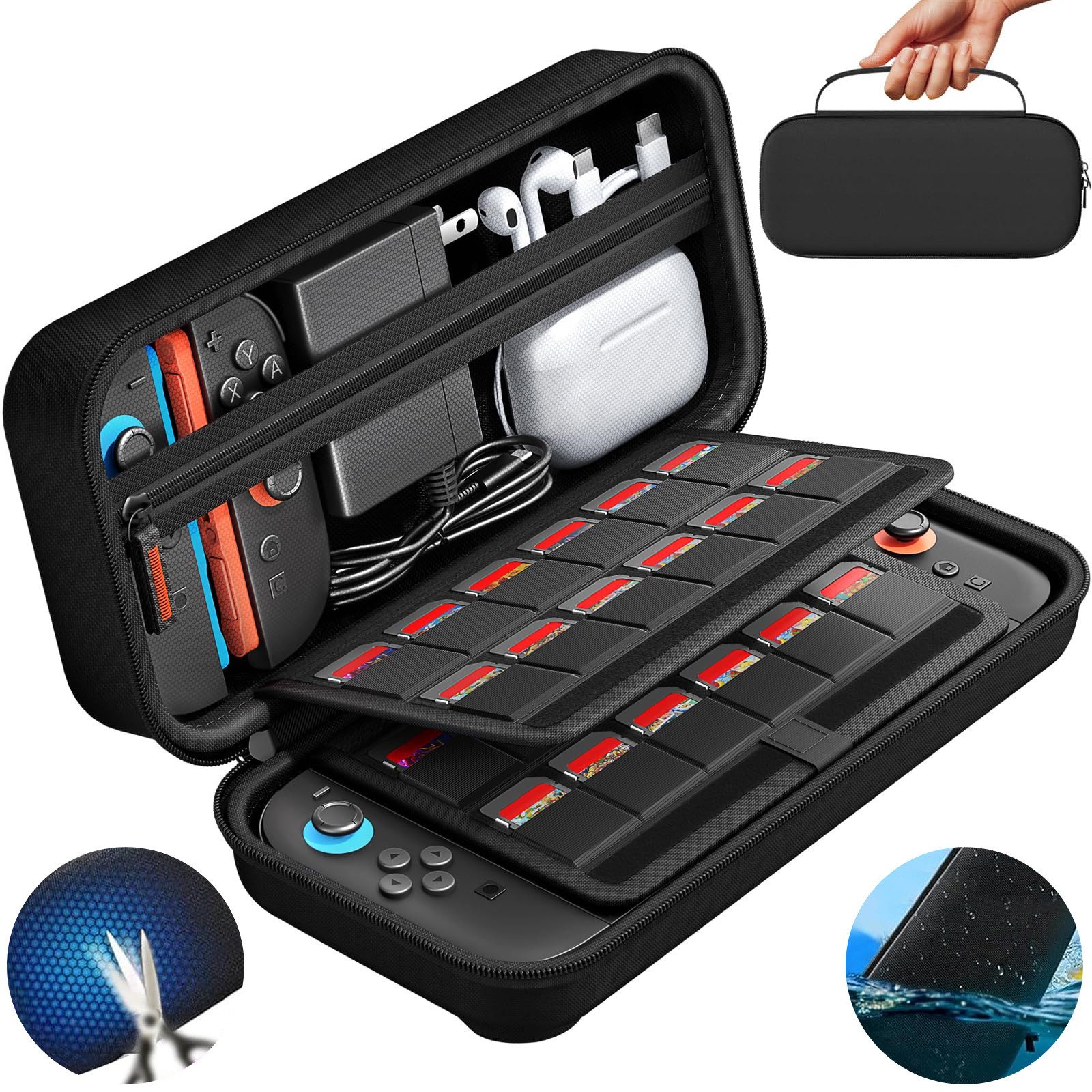 OKWISH Nintendo-Schutzhülle Schutztasche Zubehör-Tasche Transporttasche mit Spielkartenfächern 28 cm (11 Zoll), mit großem Stauraum 20 Spielkartenschlitzen und Zubehörfächern