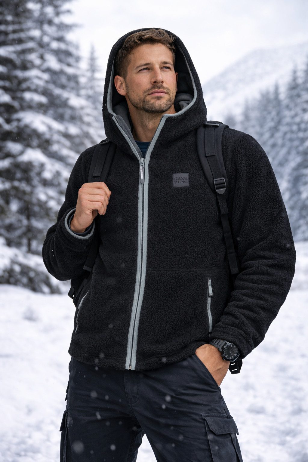 SUBLEVEL Fleecejacke Herren mit Teddyfleece Fleece Jacke Outdoor Freizeit