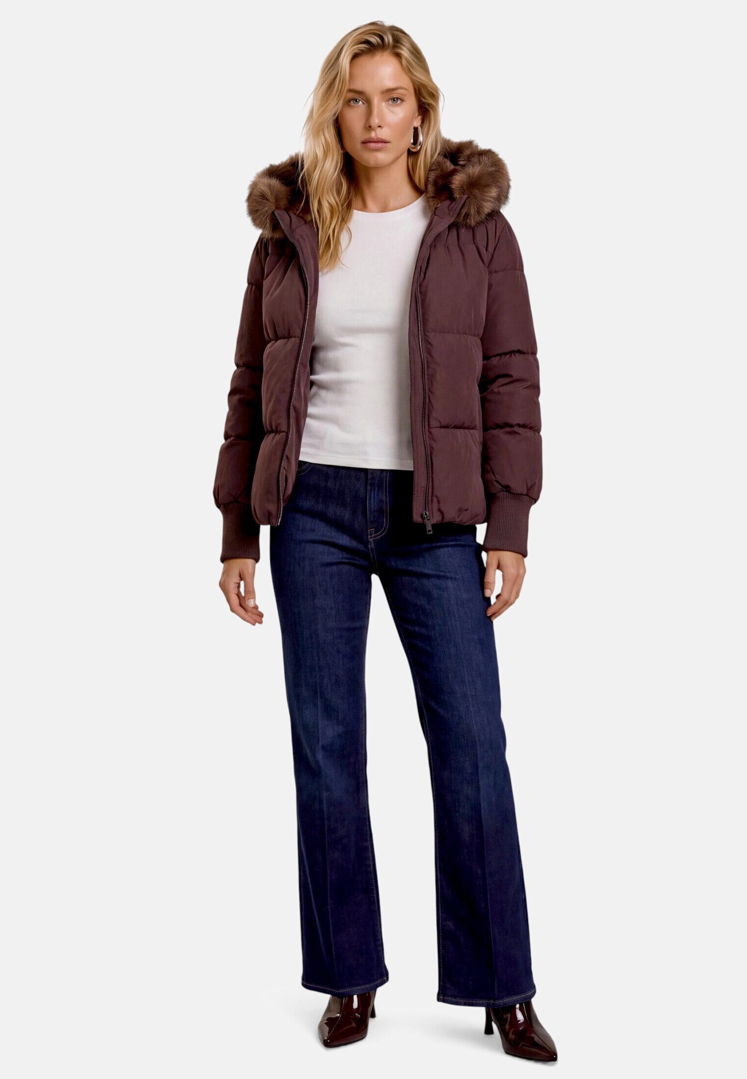 Zero Steppjacke Damen mit Kunstfell-Kapuze