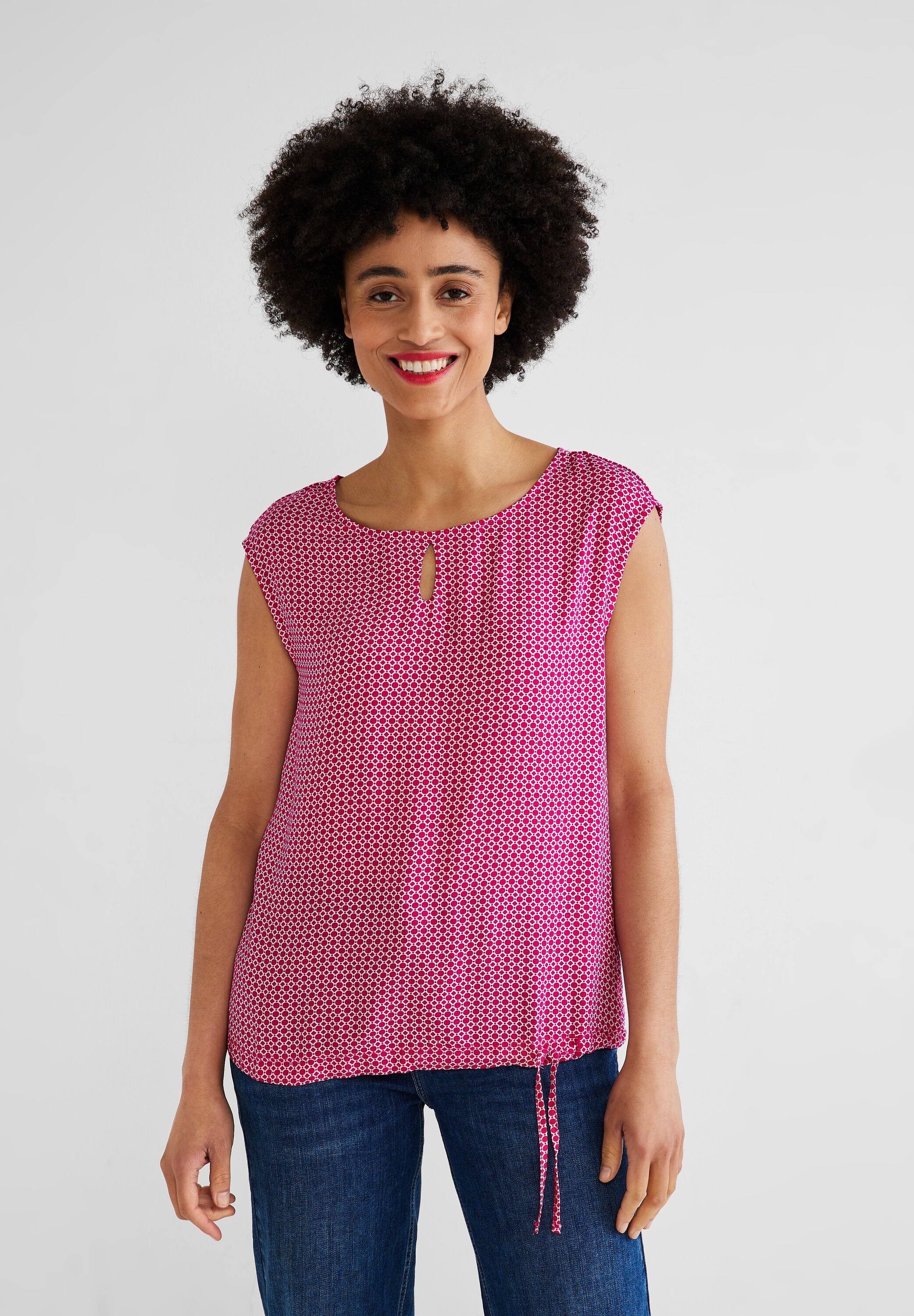 STREET ONE Rundhalsshirt mit Tunnelzug am Saum oasis pink