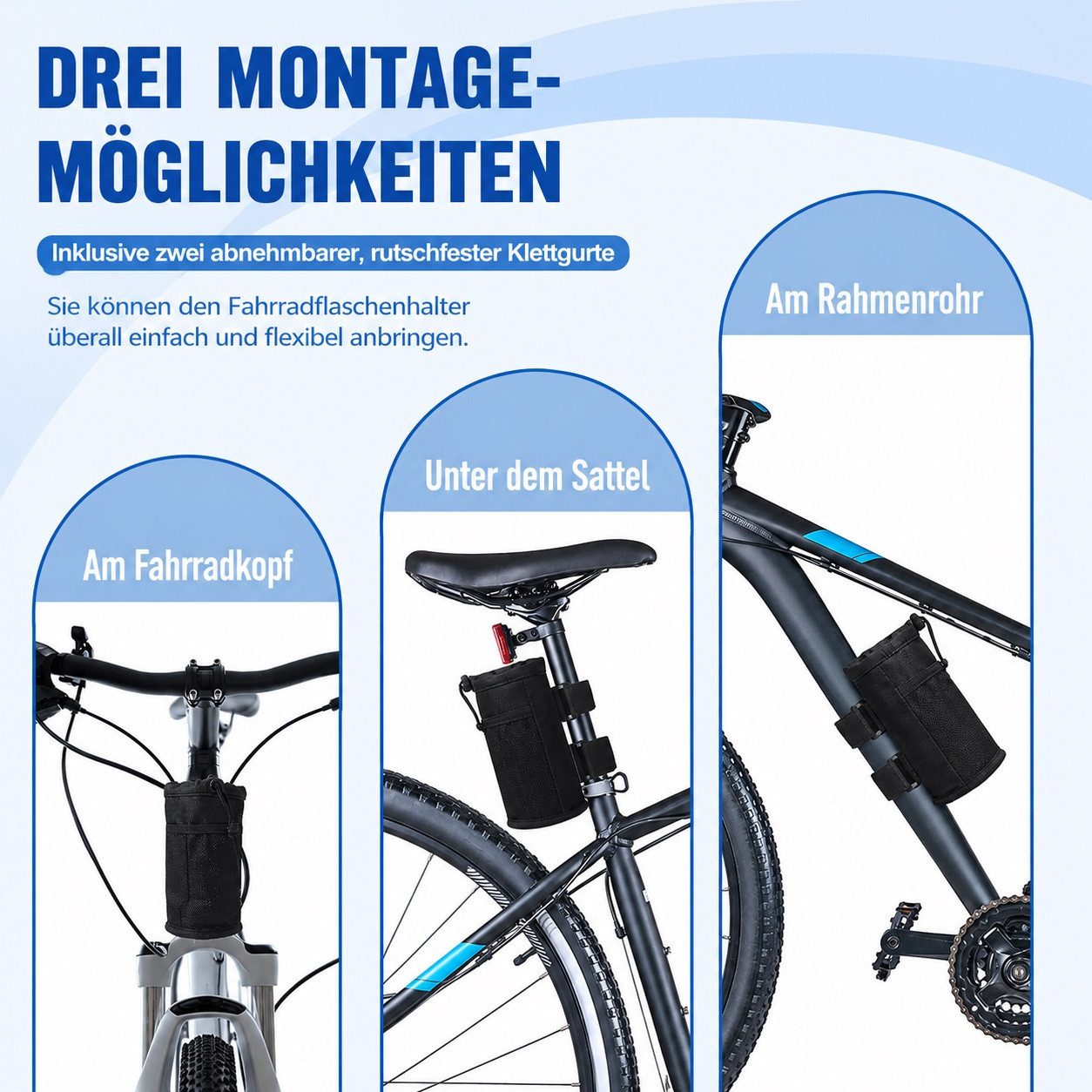 MOPUEA Fahrrad-Flaschenhalter Fahrrad Flaschenhalter Trinkflashentasche, mit Netztasche, (Fahrrad Getränkehalter ohne Schrauben aus Oxford-Stoff, 1-St., für Folding, Kinderwagen, Motorrad, Rollstuhl, Scooter), Multifunktionale Fahrrad Cup Halter, Wasserdicht dauerhaftigkeit
