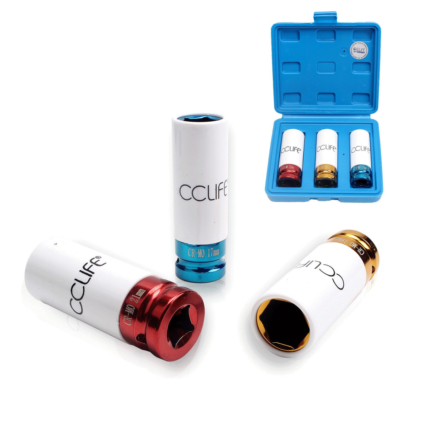 CCLIFE Steckschlüssel 1/2" Schoneinsätze Schlagschrauber Nuss Steckschlüssel 17-19-21mm von CCLIFE