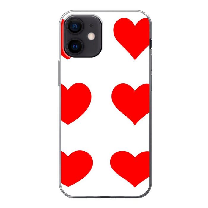 MuchoWow Handyhülle Eine Illustration mit neun roten Herzen Handyhülle Apple iPhone 12 Smartphone-Bumper Print Handy