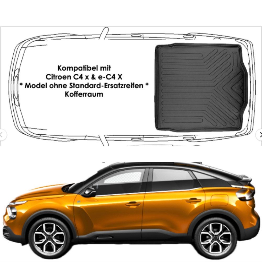 Trimak Passform-Fußmatten Oder Kofferraumwanne Oder Set kompatibel mit Citroen C4 X, Citroen C4 X und E-C4 X Kofferraummatte TPE Antirutschmatte