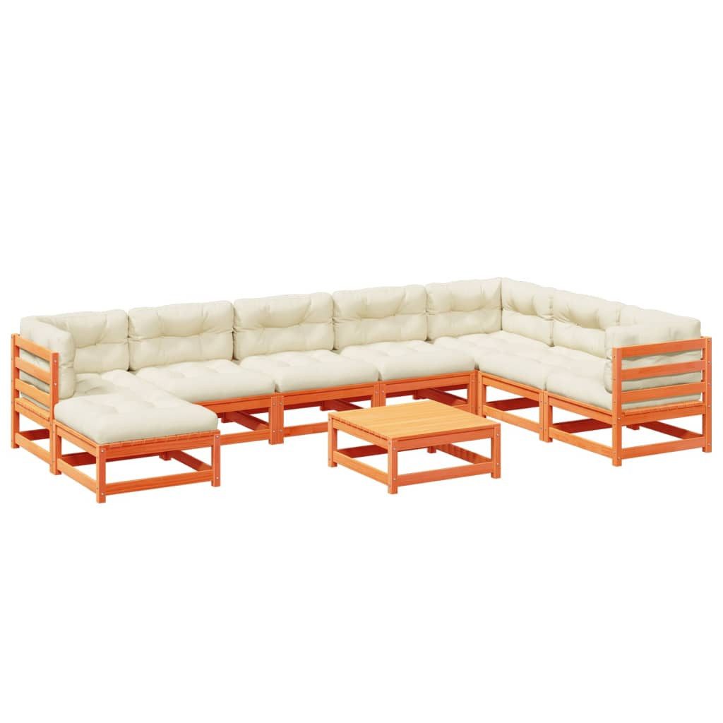vidaXL Gartenlounge-Set 9-tlg. Garten-Sofagarnitur mit Kissen Wachsbraun Kiefernholz..., (1-tlg)