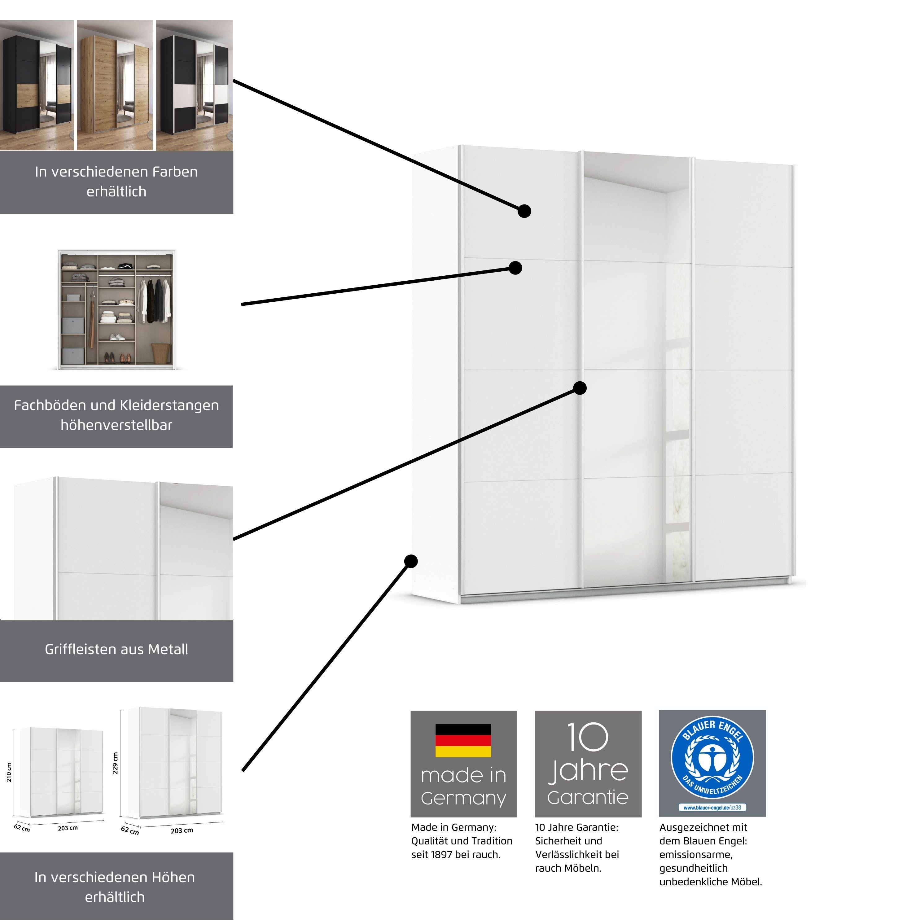 OTTO home Kleiderschrank Mehrzweckschrank Schwebetürenschrank Mietswohnung Schlafzimmer CORTONA (erhältlich in Breite: 136/181/203/226/271/315/360 cm, Höhe: 210 – Bild 5 von 5