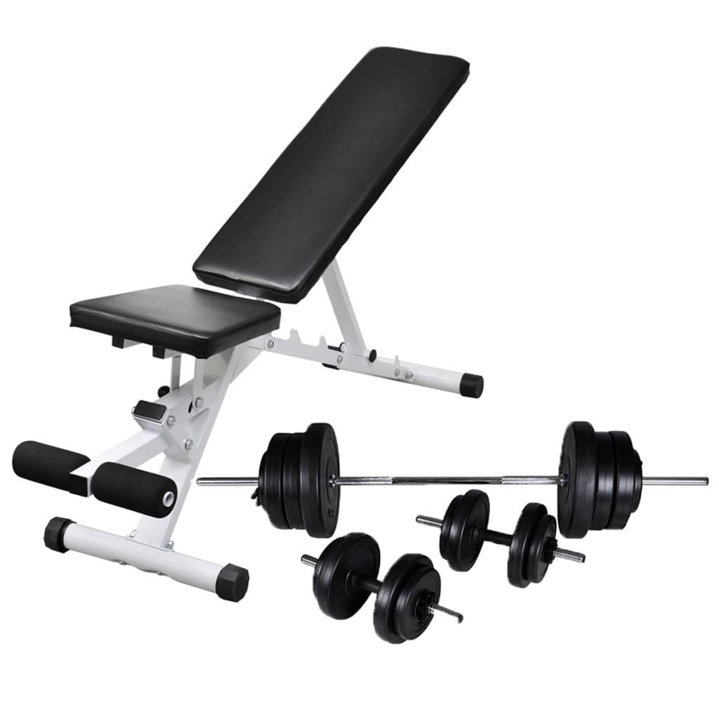 vidaXL Hantel Hantelbank mit Lang- und Kurzhantel-Set 60,5 kg Krafttraining Sport Ge