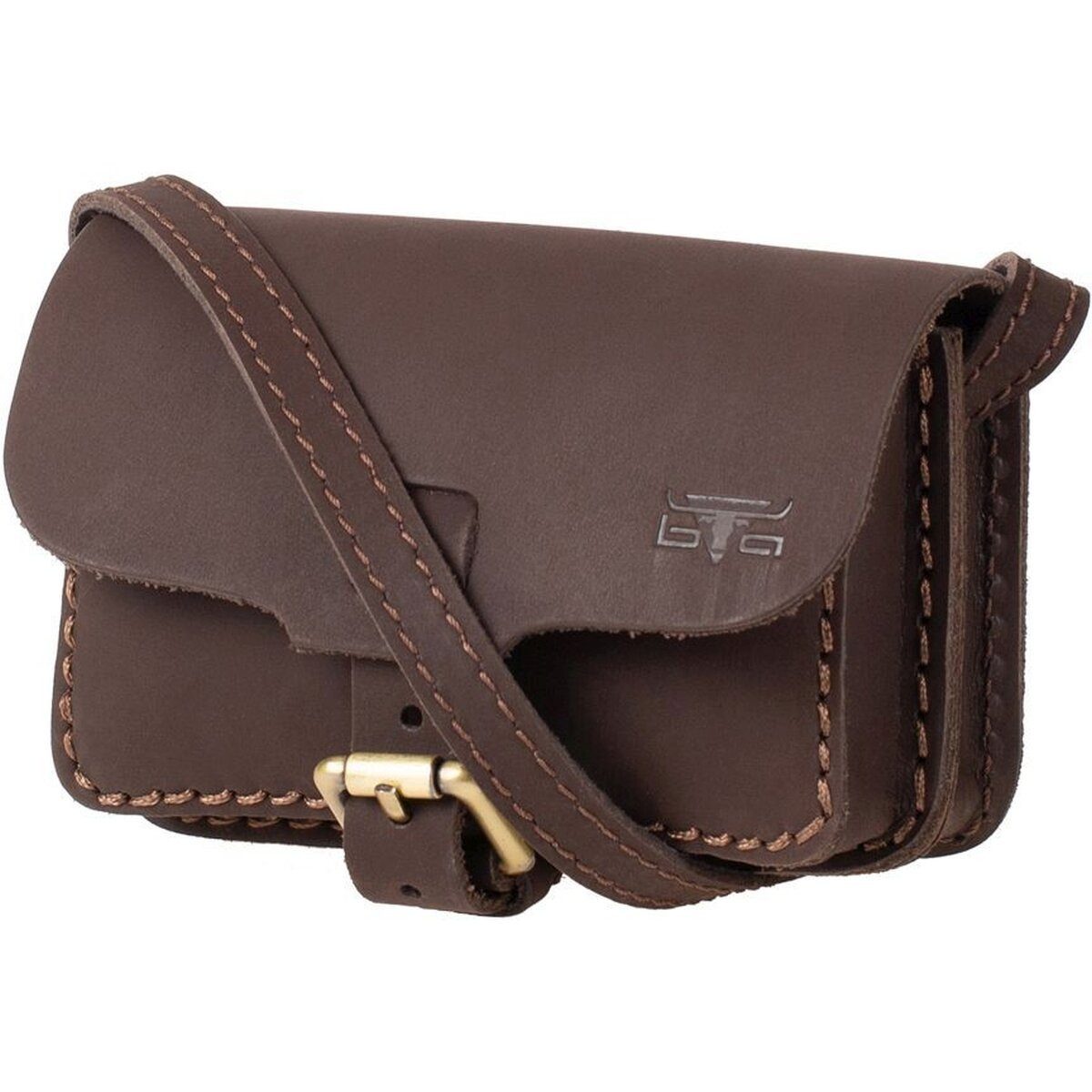 Mika Handtasche Schultertasche Sattelleder 15x5x11cm dunkelbraun