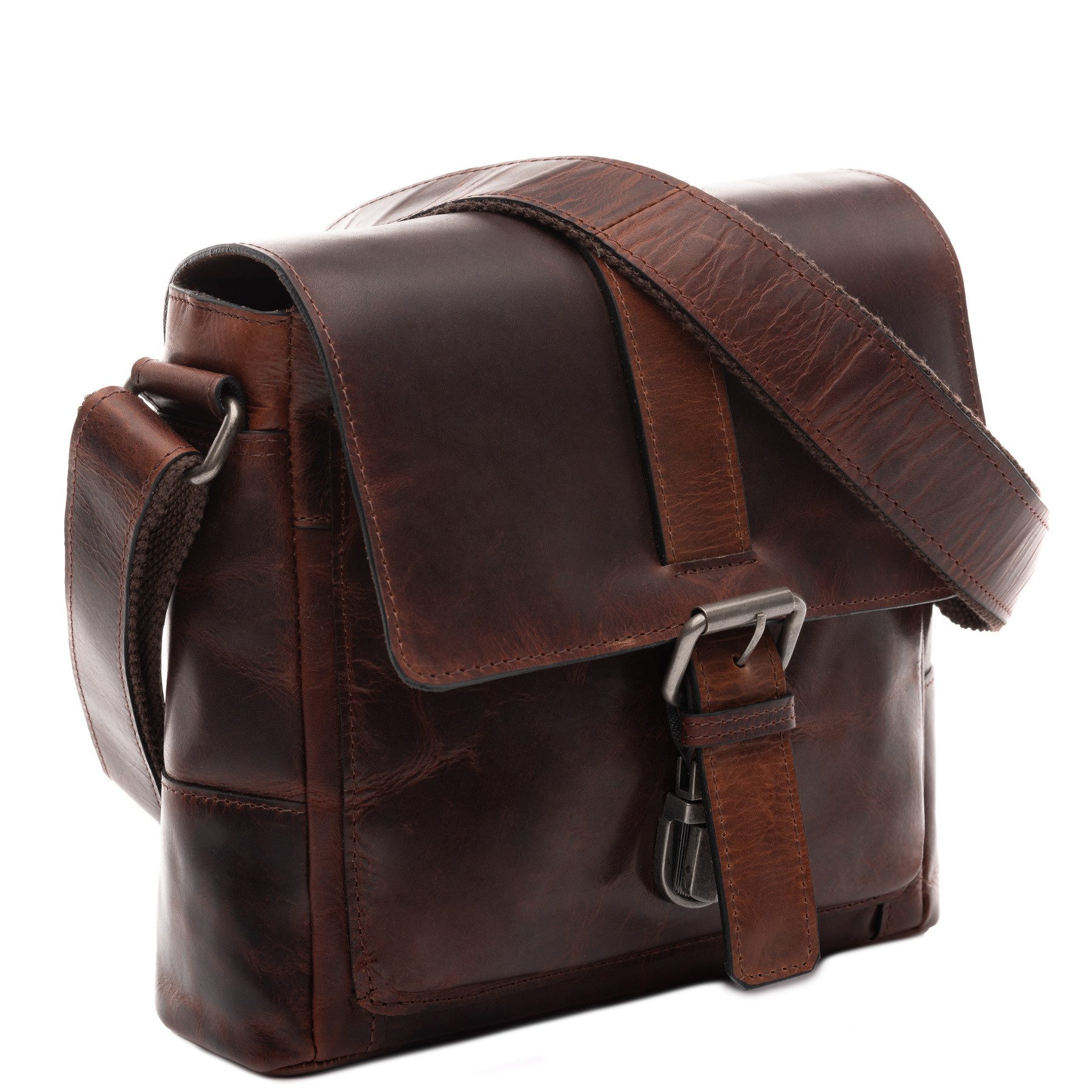 SID & VAIN Messenger Bag echt Leder Schultertasche groß braun GRAHAM, Umhängetasche echt Leder Unisex, Crossbody Bag braun