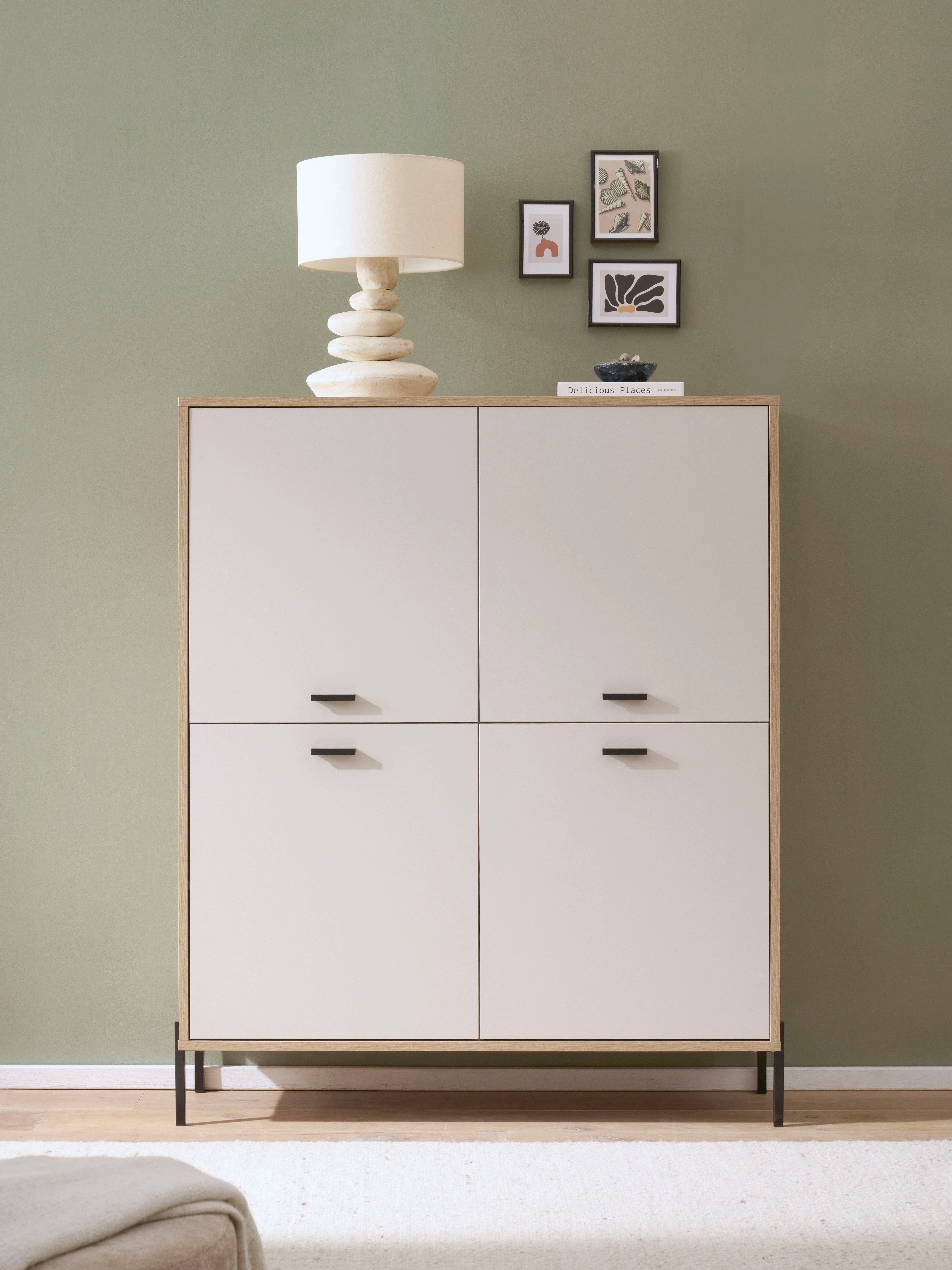 Home affaire Highboard Fredericia, Hochkommode, modernder Stauraum in Kaschmir, zeitlos, schwarze Metallgriffe und -füße, ausreichend Stauraum