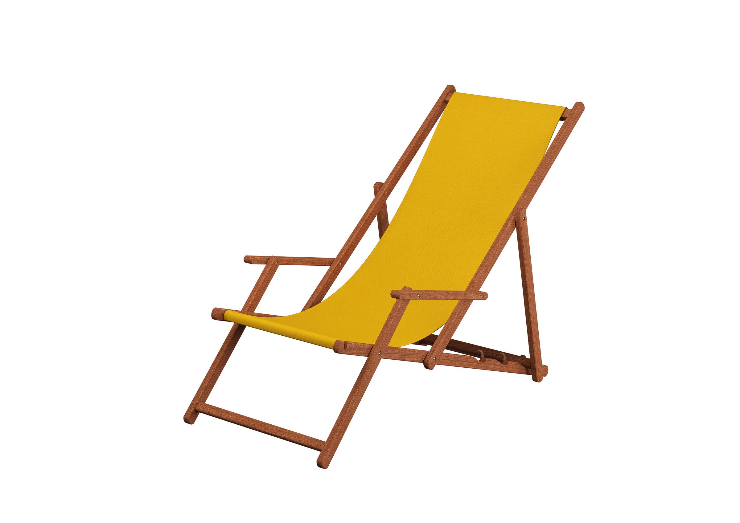 Gartenliege Dunkler Holz-Liegestuhl Strandliege Stofffarbe Gelb
