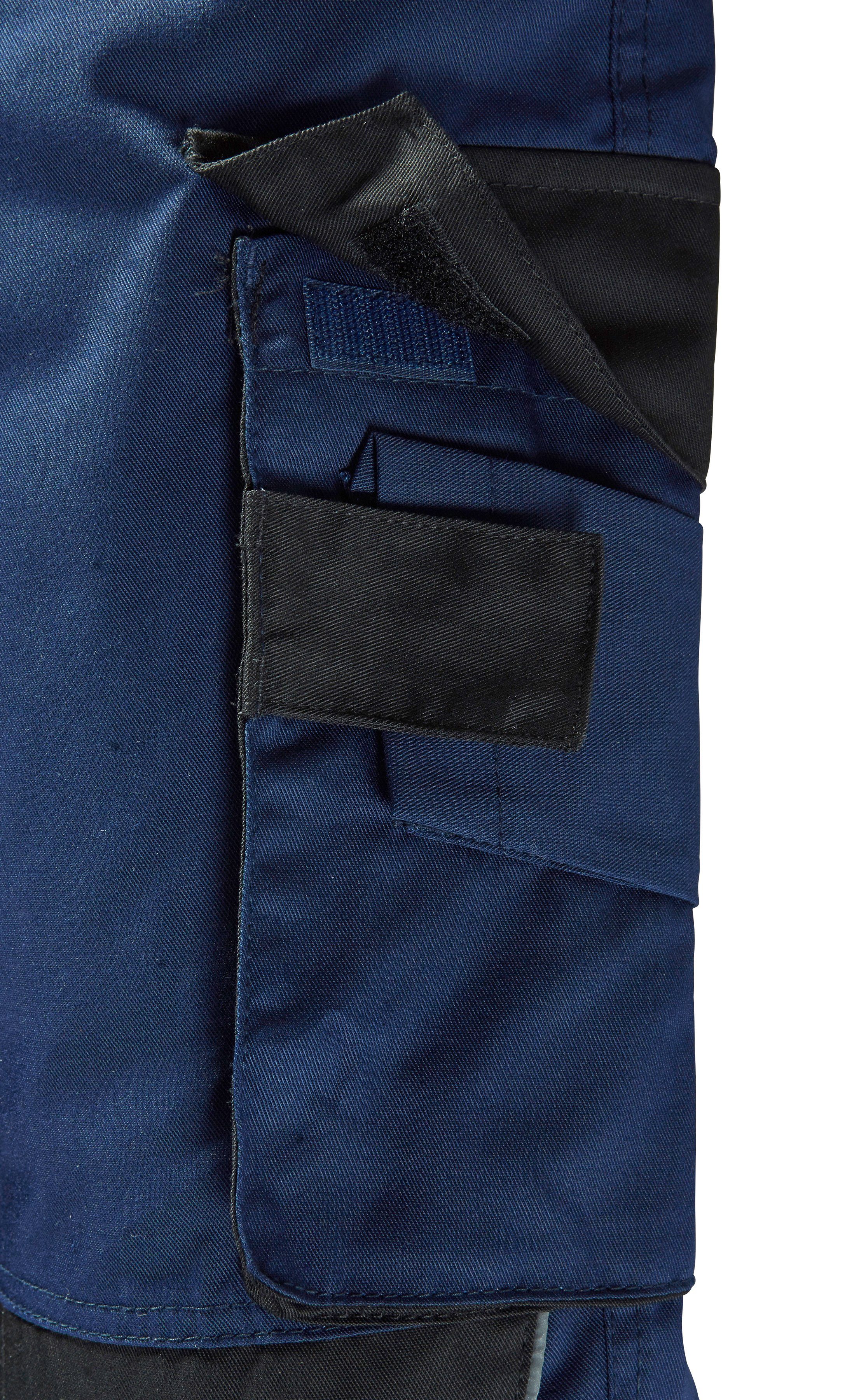 safety& more Latzhose mit blau-schwarz Pull Reflexeinsätzen