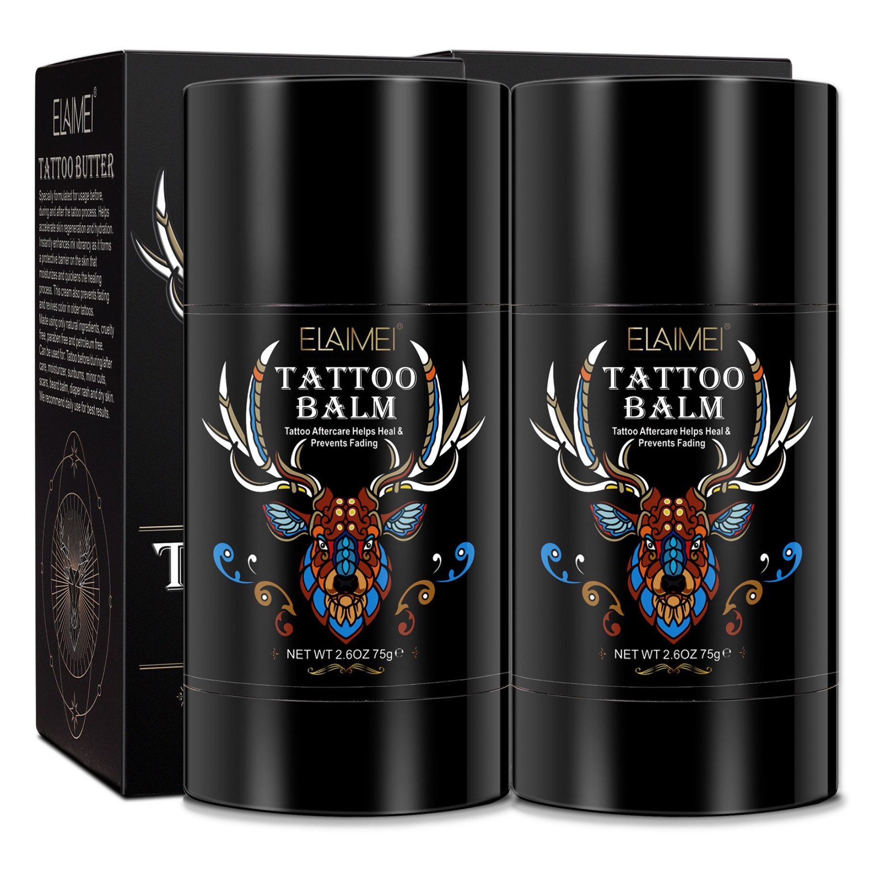 P-Beauty Cosmetic Accessories Körperbalsam Tattoo-Pflege Tattoo Creme Butter Balsam Aftercare Tätowierung 75g, 2-tlg.