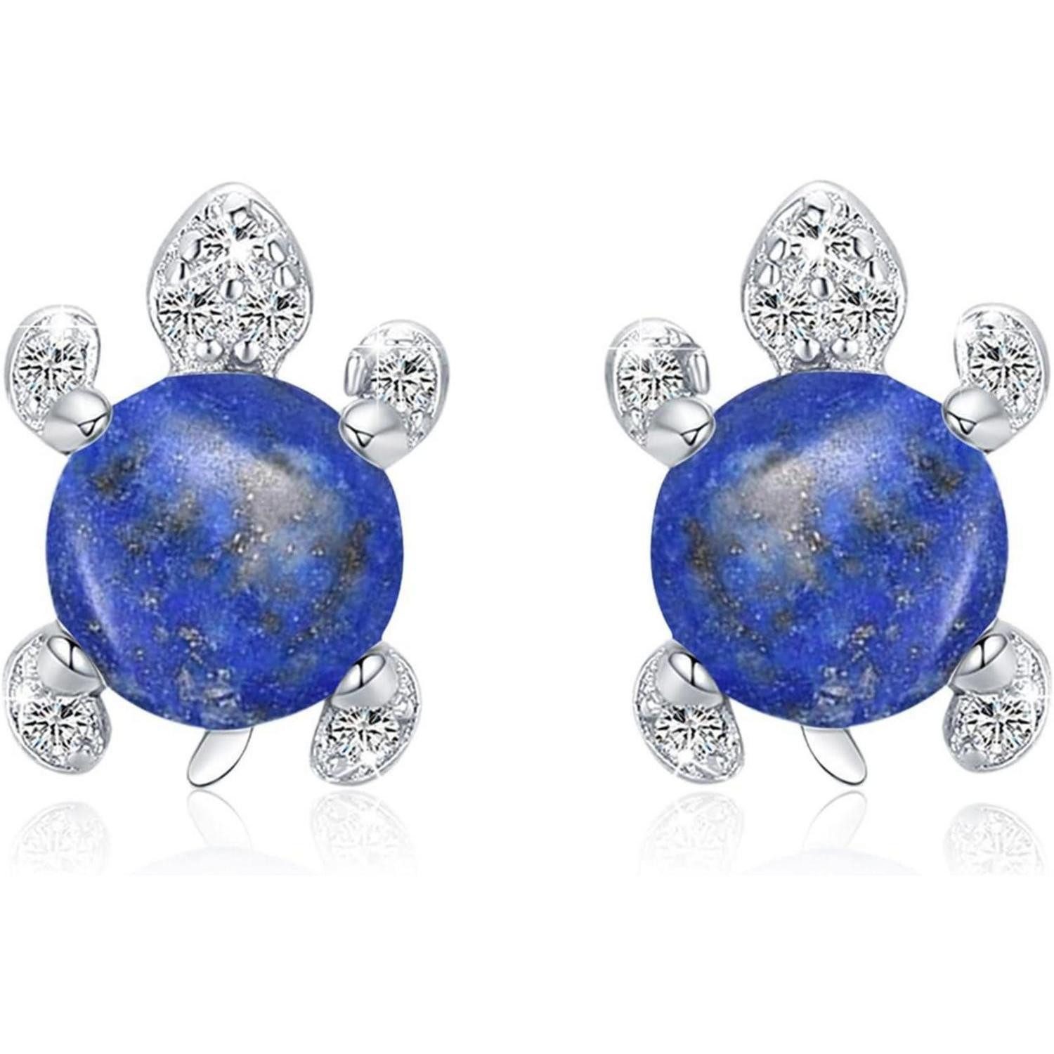 Paar Ohrstecker Ohrringe Schildkröte 925 Sterling Silber Kinder Frauen Lapislazuli