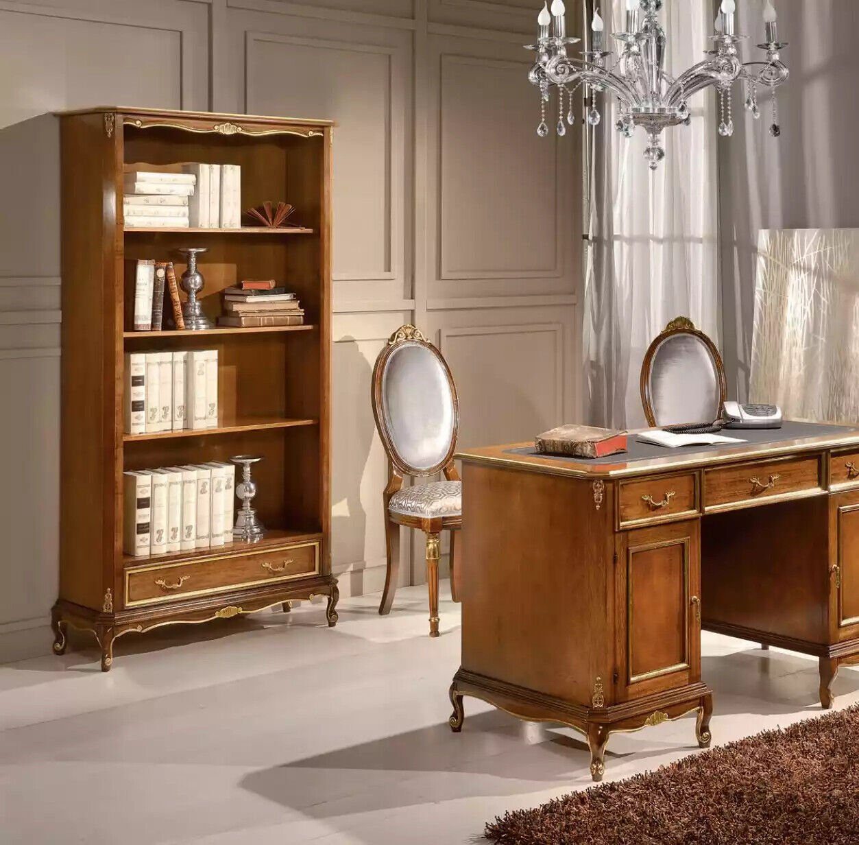 Bücherregal), Made (1-St., Büromöbel Bücherregal Elegantes Italy JVmoebel Braunes Schreibtisch Nur Sets Schreibtisch in Schreibtisch +